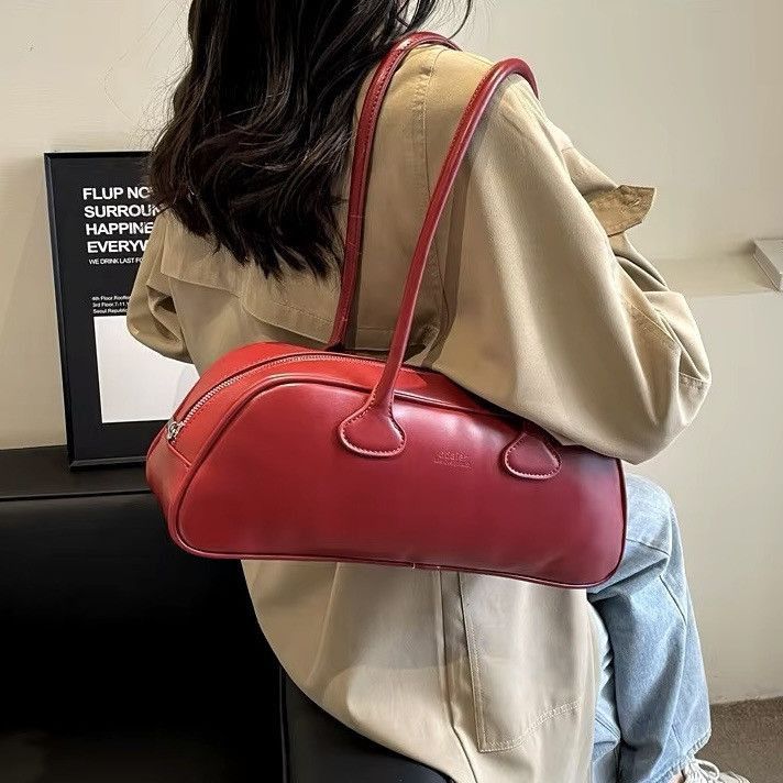 Vintage Streetwear Retro Zipper Shoulder PU Leather Bag Size ONE SIZE - 2 Thumbnail