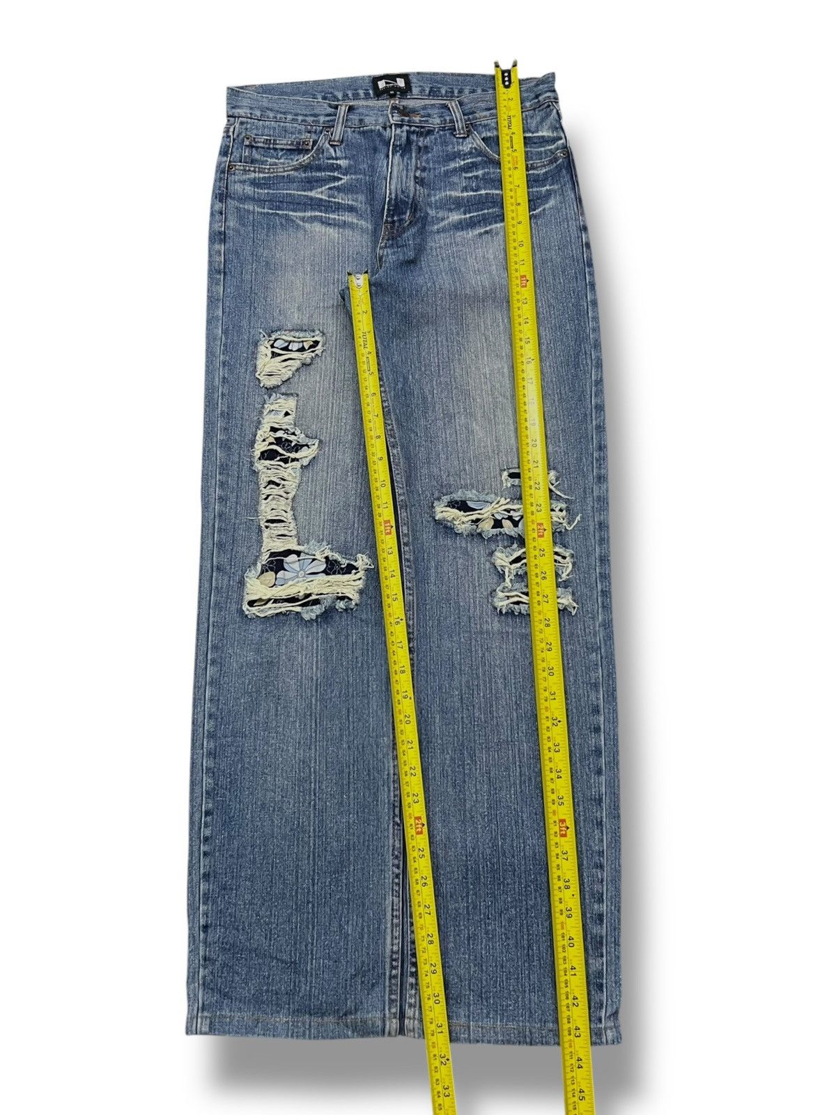 Japanese Brand Vintage Nylaus Jeans Japan - Faded Wash, Patches Distressed Size US 33 - 13 Thumbnail