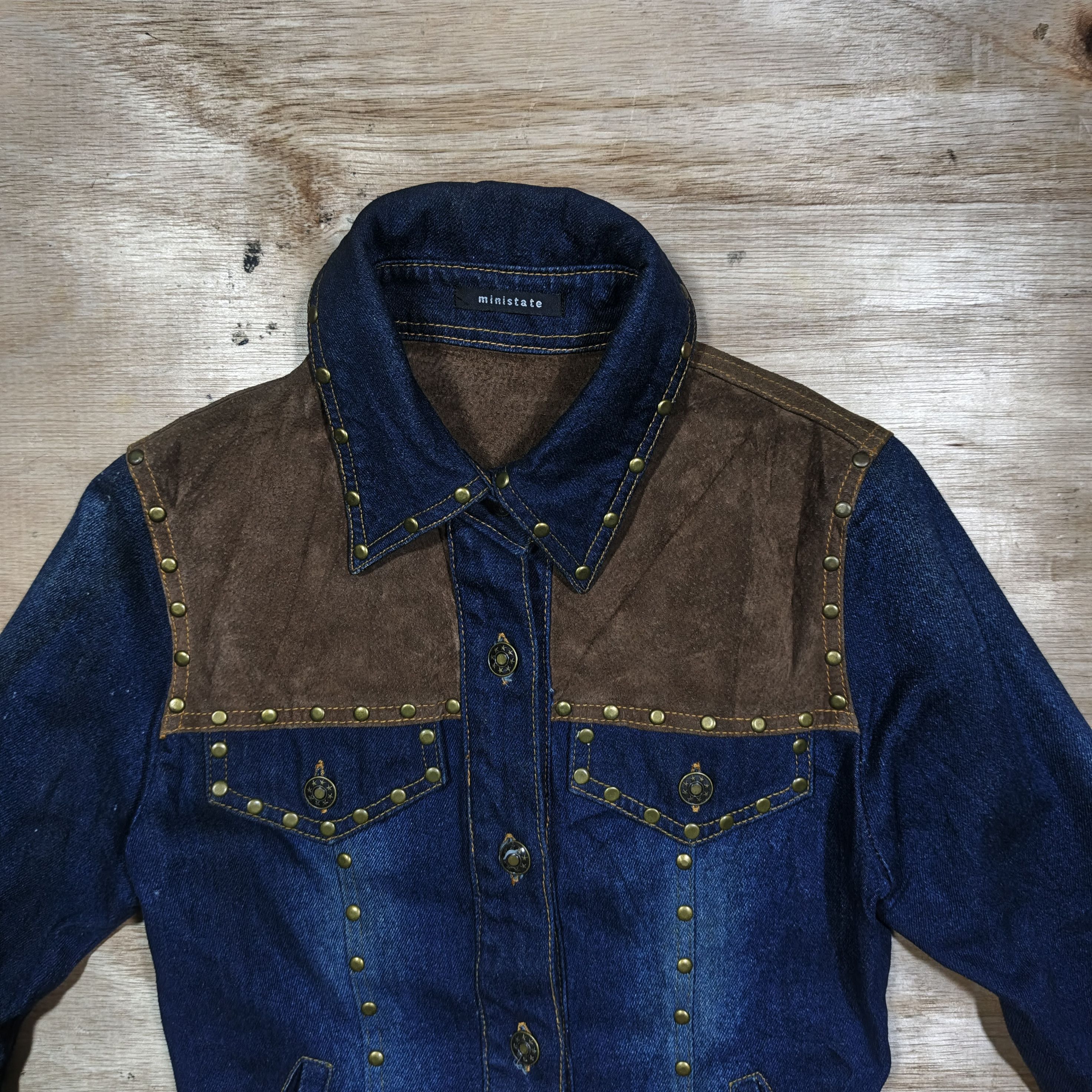 Japanese Brand Ministate Studded Western Flare Sleeve Denim Jacket Size M / US 6-8 / IT 42-44 - 2 Thumbnail
