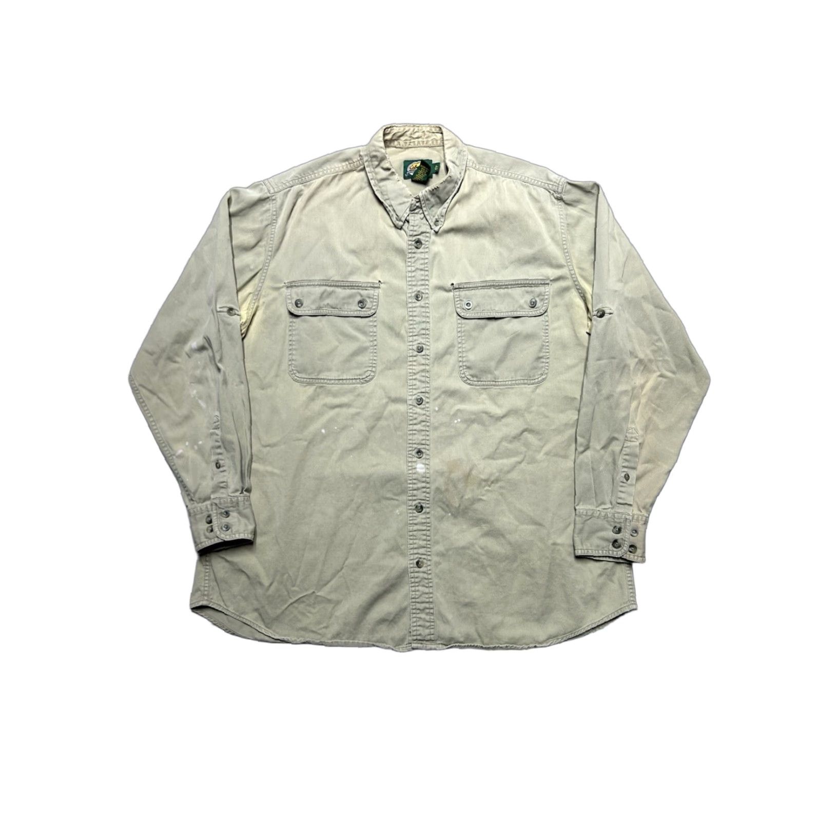 Vintage VINTAGE Cabela's Long Sleeve Button Shirt Paint Distressed Worn Khaki Tan XL Tall Shirt Men Beige Size US XL / EU 56 / 4 - 1 Thumbnail