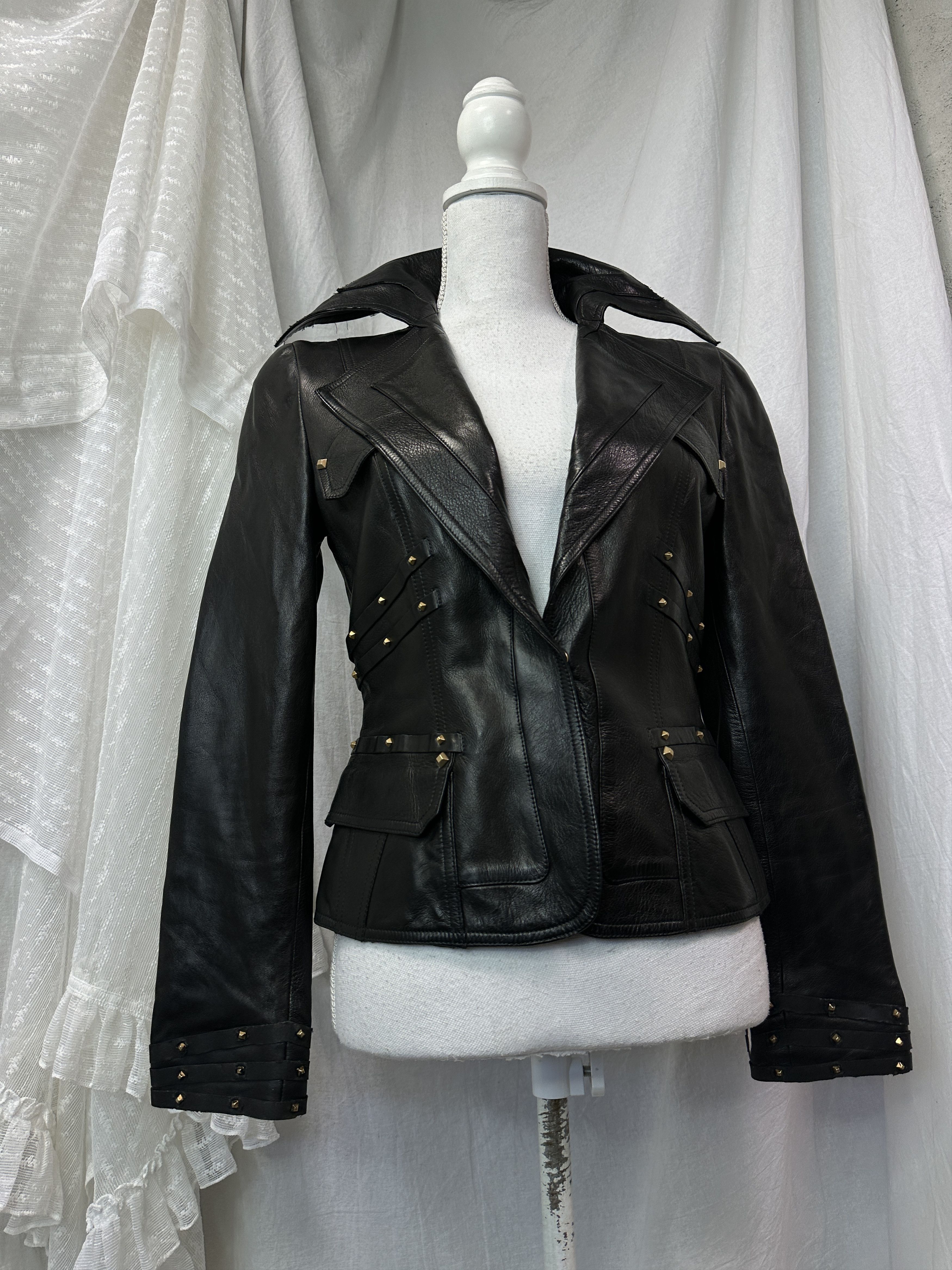 Gucci Vintage Leather Biker Grunge Moto Gucci Studded Jacket Y2K Size S / US 4 / IT 40 - 1 Thumbnail