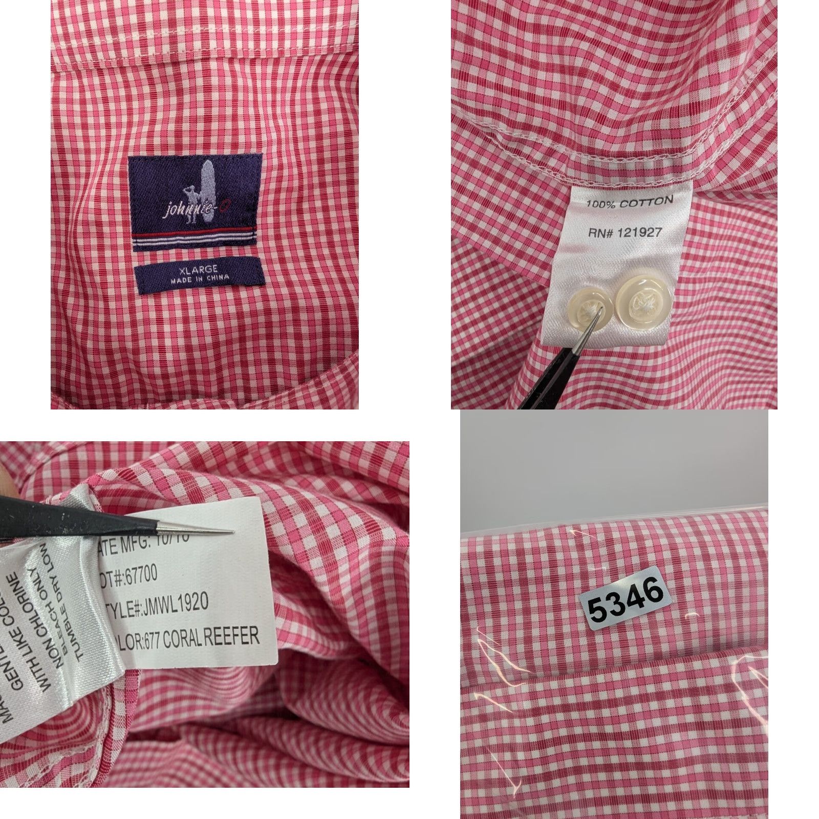 johnnie-O **Johnnie-O Men's Pink Check Button-Down XL Casual Shirt** User: Johnnie-O Men's Pink Check Button-Down Casual XL Shirt Size US XL / EU 56 / 4 - 8 Thumbnail