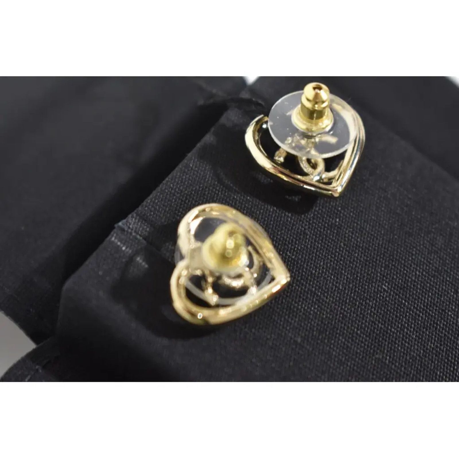Chanel Chanel Gold Crystal Heart Interlocking Statement Earrings Size ONE SIZE - 7 Thumbnail