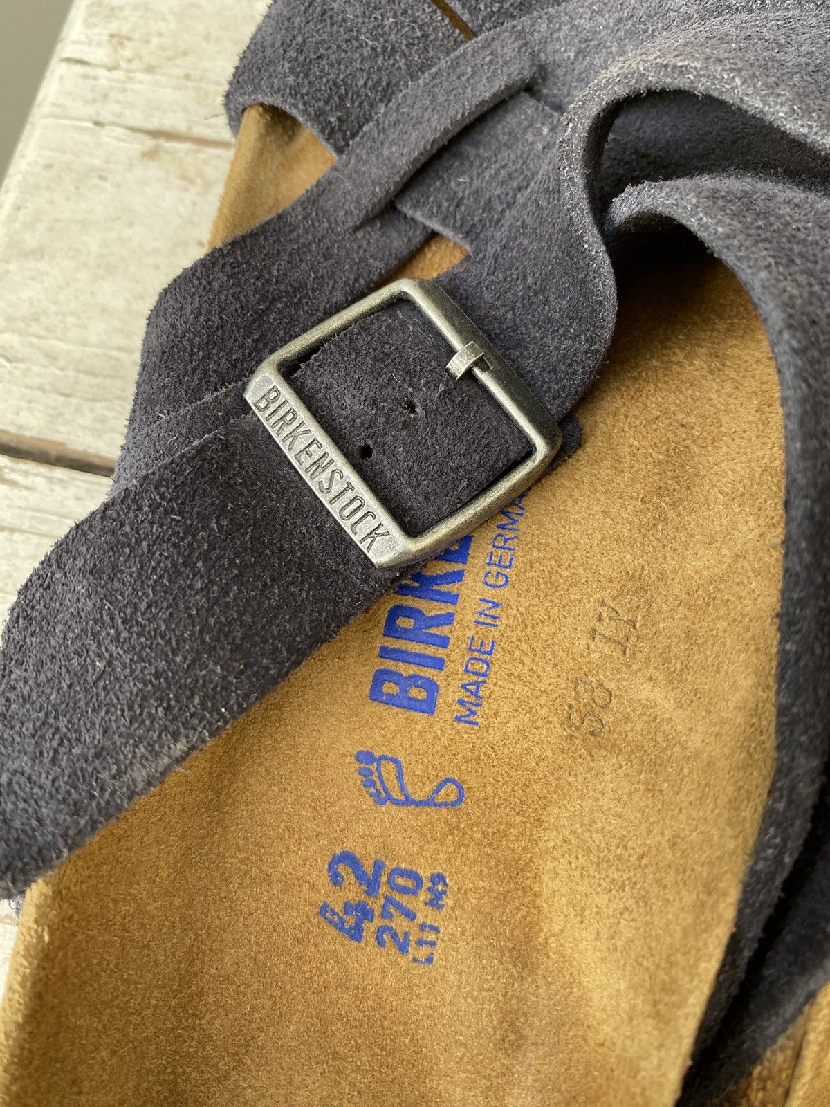 image of Lugano Soft Footbed Suede Midnight Blue Leather Birkenstock Shoes, Men's (Size 9)