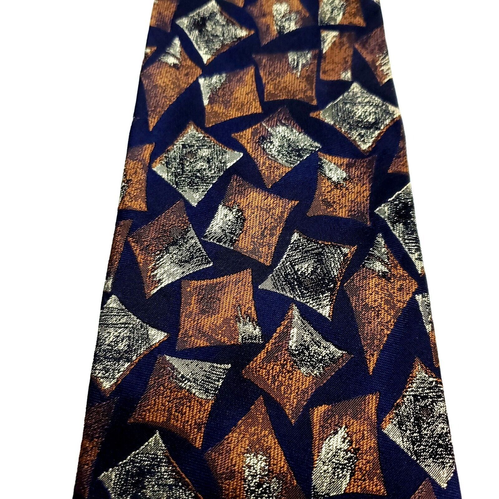 Neiman Marcus Vintage Neiman Marcus Silk Tie Woven Blue Brown Abstract Size ONE SIZE - 2 Thumbnail