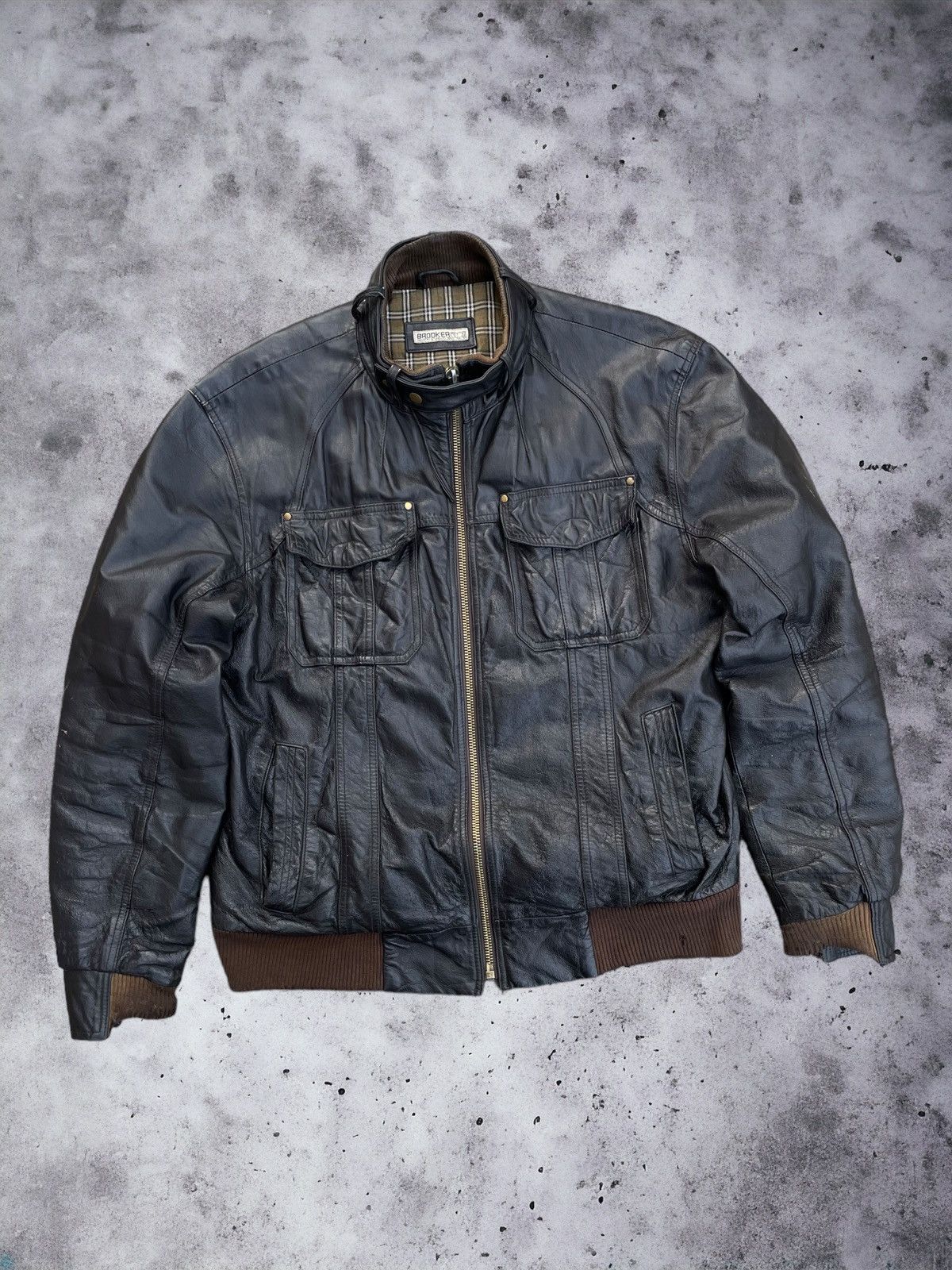 image of Y2K Bomber Leather Jacket Boxy 2000S in Black, Men's (Size Large)