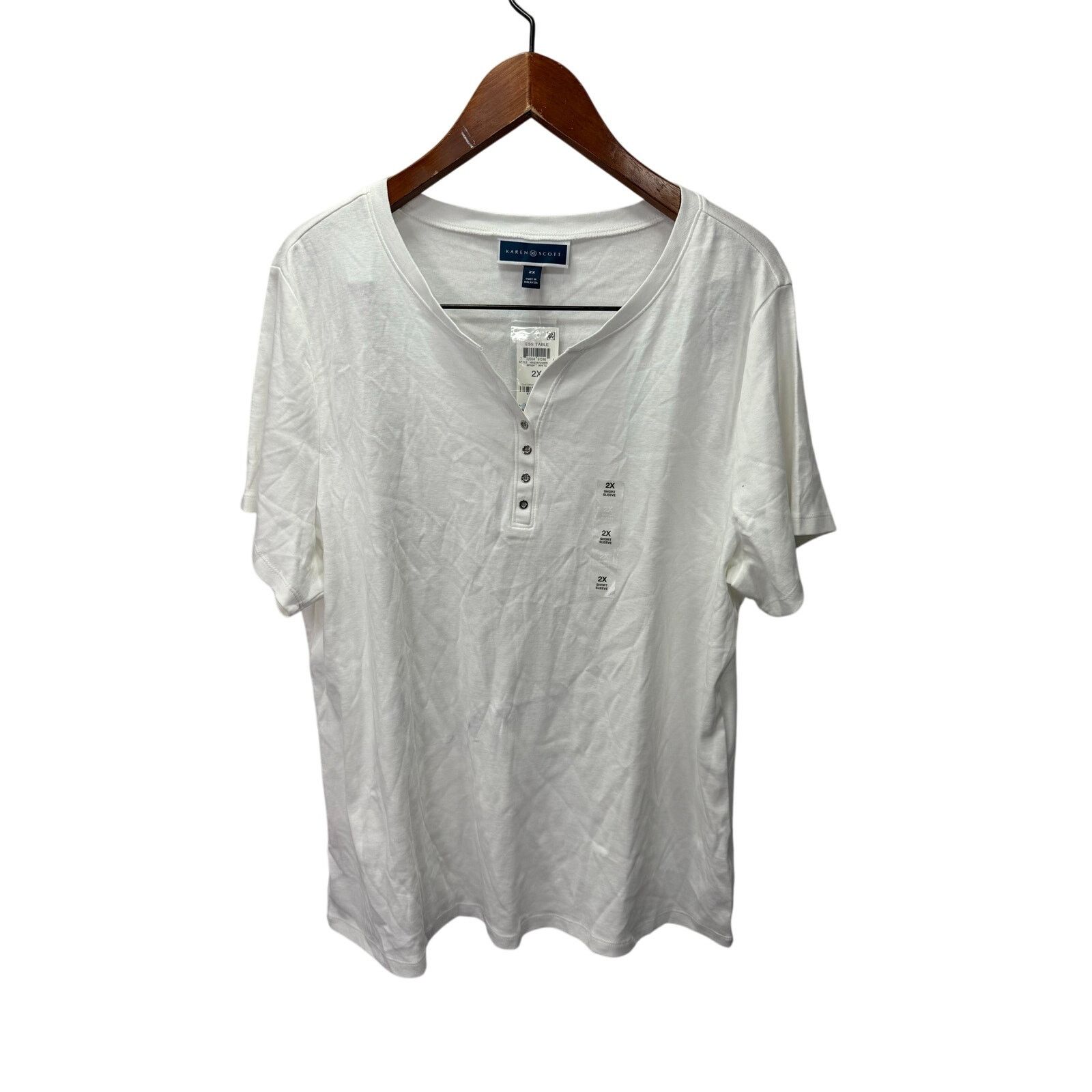 Macys Karen Scott Plus Shirt Blouse 2X Cotton Stretch NEW # G720 Size XXL / US 16-18 / IT 52-54 - 3 Thumbnail
