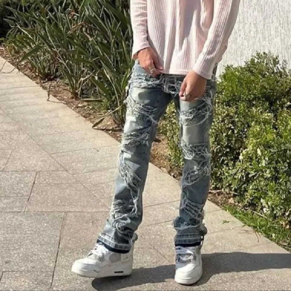 Japanese Brand × Vintage High Street Loose Male Stacked Spliced Straight Denim Pants Size US 34 / EU 50 - 6 Thumbnail