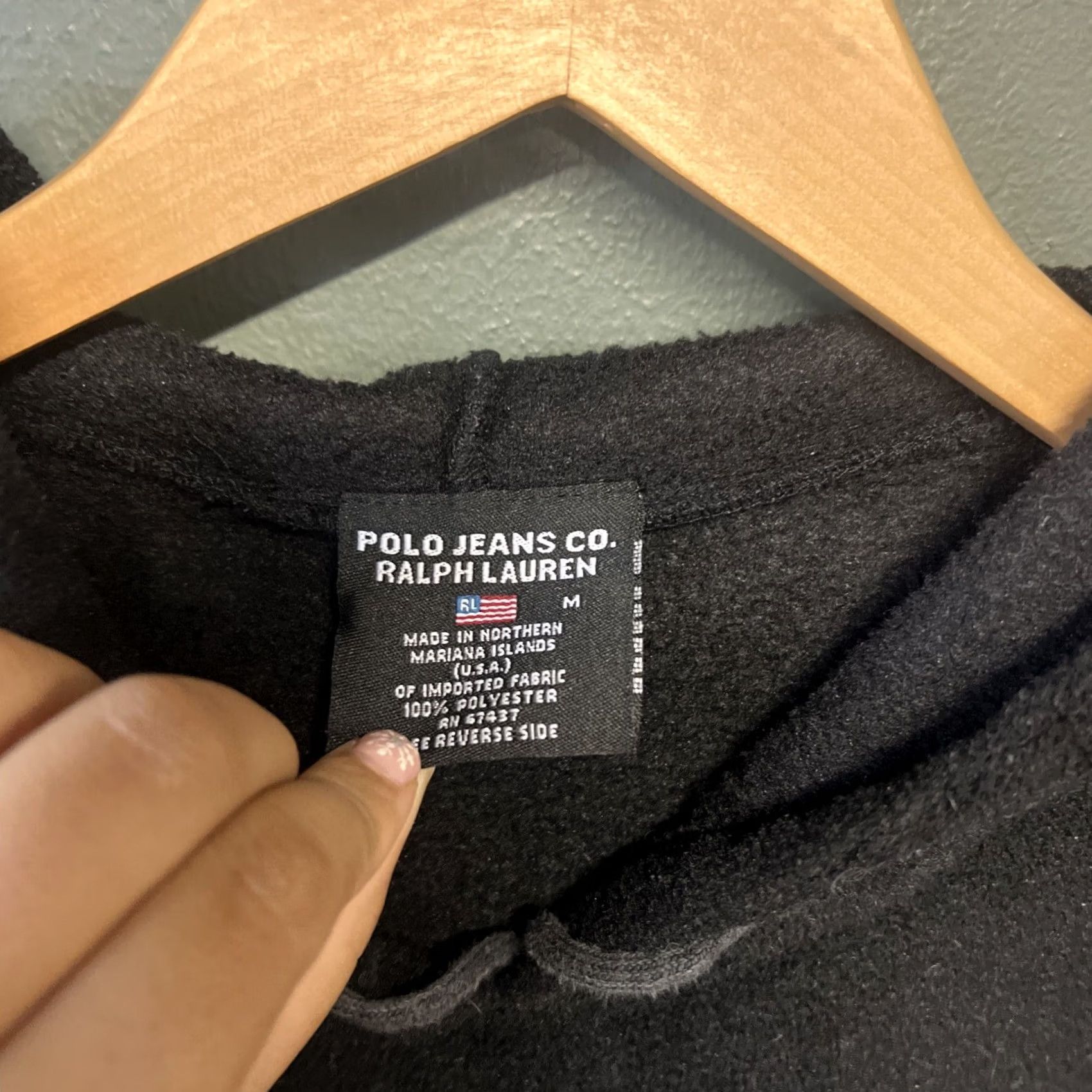 Ralph Lauren Ralph Lauren Polo Jeans Co Black Fleece Hoodie Sweatshirt Pullover Medium Mens 90s Size US M / EU 48-50 / 2 - 3 Thumbnail