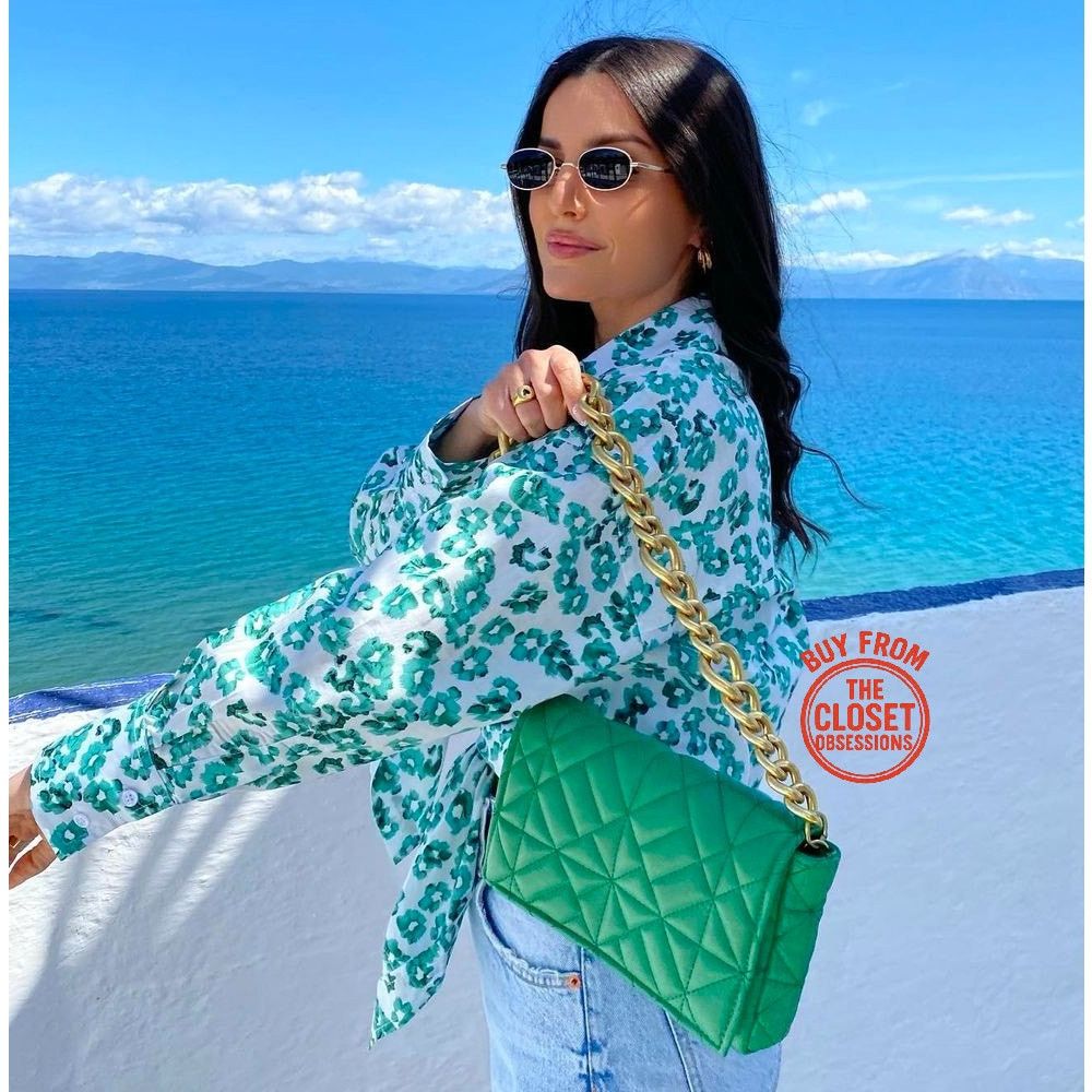 Zara ZARA Green Quilted Chain Shoulder Bag NWT Gold Chain Purse Size ONE SIZE - 5 Thumbnail