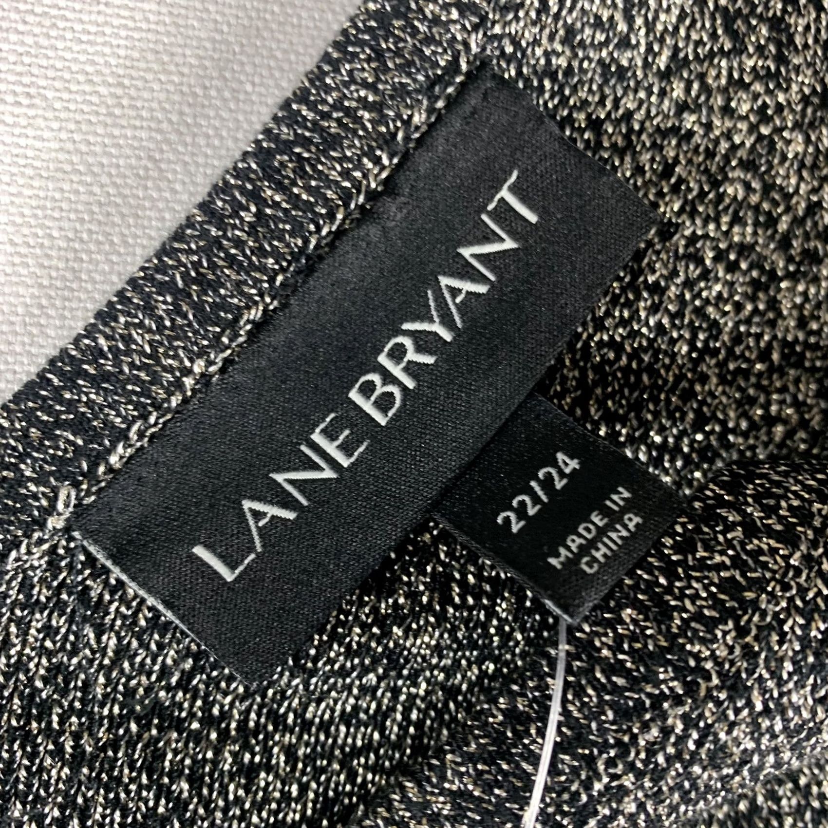 Vintage VINTAGE LANE BRYANT V-NECK BLOUSE Women 22/24 Black NWT Long Sleeve Metallic Silver Blouse Size 3XL / US 20-22 - 2 Thumbnail