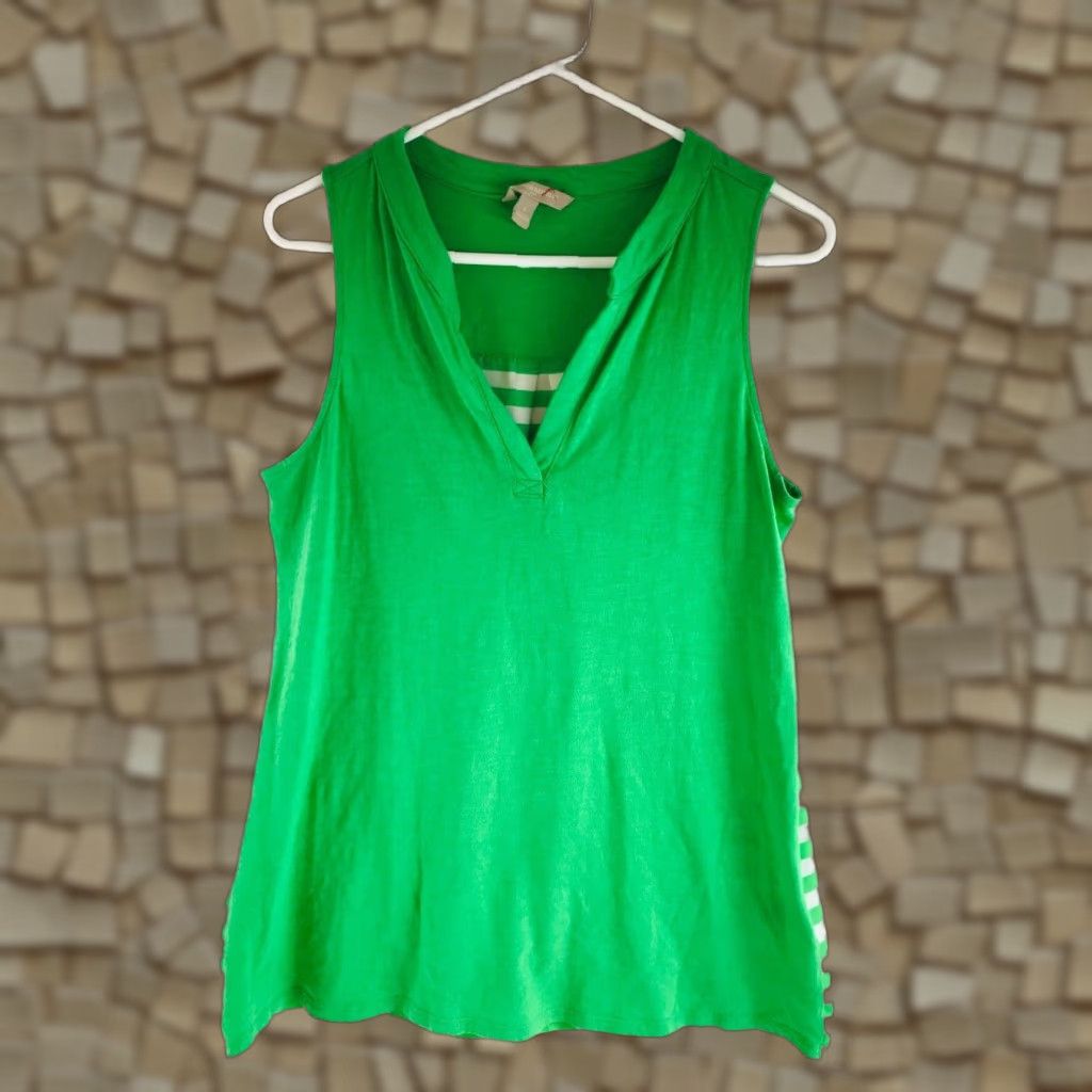 Banana Republic Banana Republic Tank Top Women's Small Green White Striped Back Henley Shirt Size S / US 4 / IT 40 - 1 Thumbnail