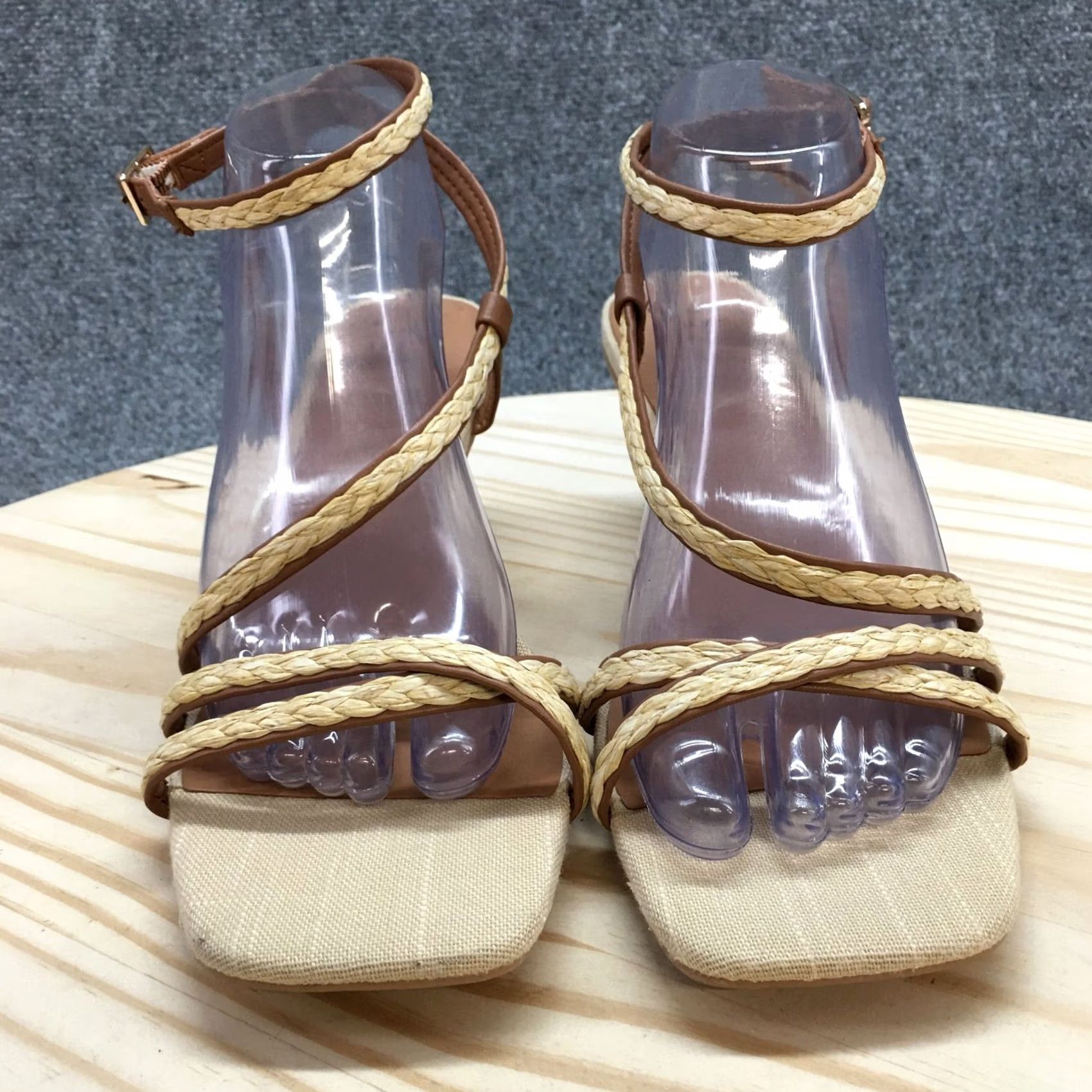 Vintage A New Day Sandals Womens 9.5 Strappy Beige Faux Leather Casual Heels Braided Size US 10 / IT 40 - 4 Thumbnail