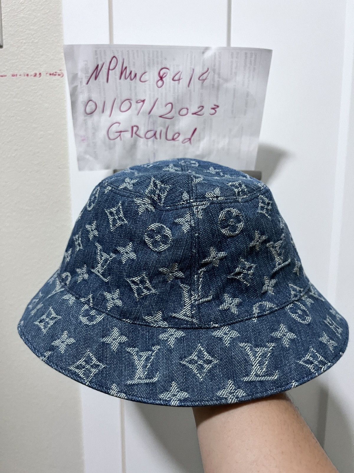 image of Louis Vuitton Monogram Essential Bucket Hat in Blue, Men's