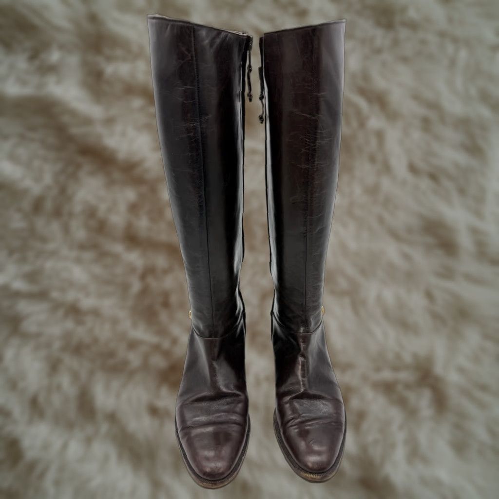 Salvatore Ferragamo Salvatore Ferragamo Womens Brown Riding Boots Size 6.5 AA Narrow Knee High Zipper Leather Upper Ca lf Narrow Boots Fall Womens Shoes Size US 7 / IT 37 - 1 Thumbnail