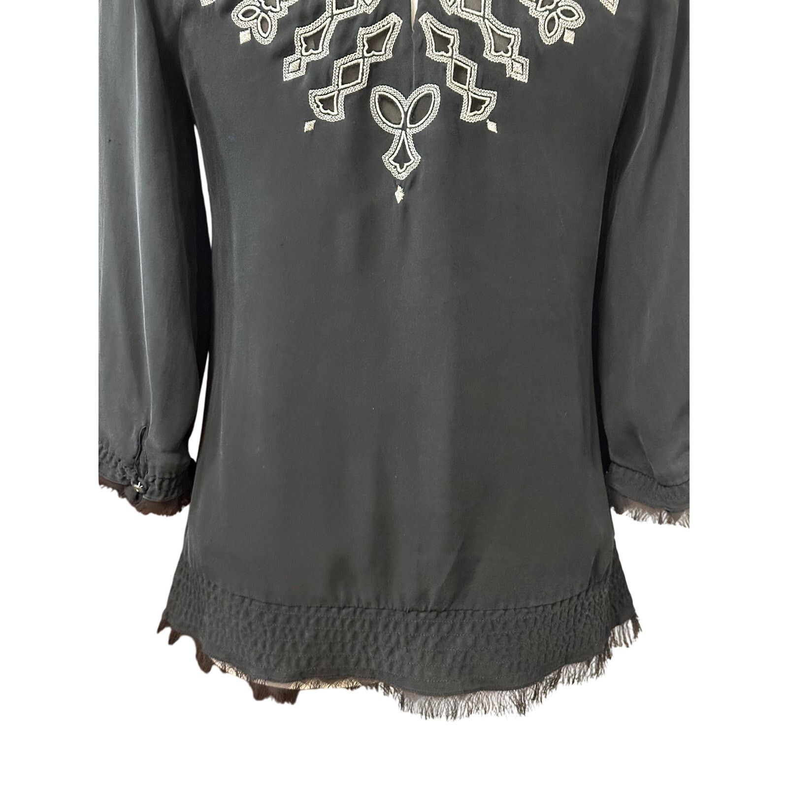Other White House Black Market Blouse Fringed Embroidered Black XS Size XS / US 0-2 / IT 36-38 - 6 Thumbnail