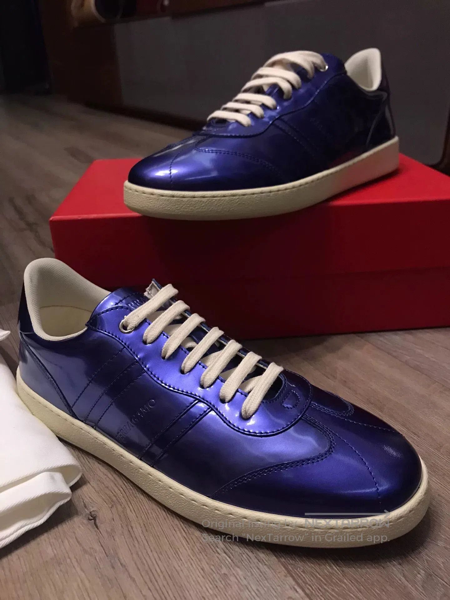 Salvatore Ferragamo Ferragamo Electric Blue-Purple Leather Casual Shoes. Size US 9 / EU 42 - 6 Thumbnail