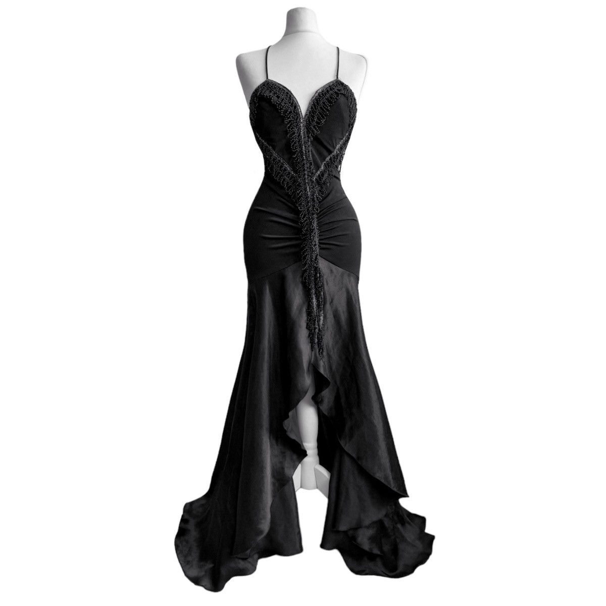 image of Stunning Evening Vintage Long Dress With Layers in Black, Women's (Size Small)