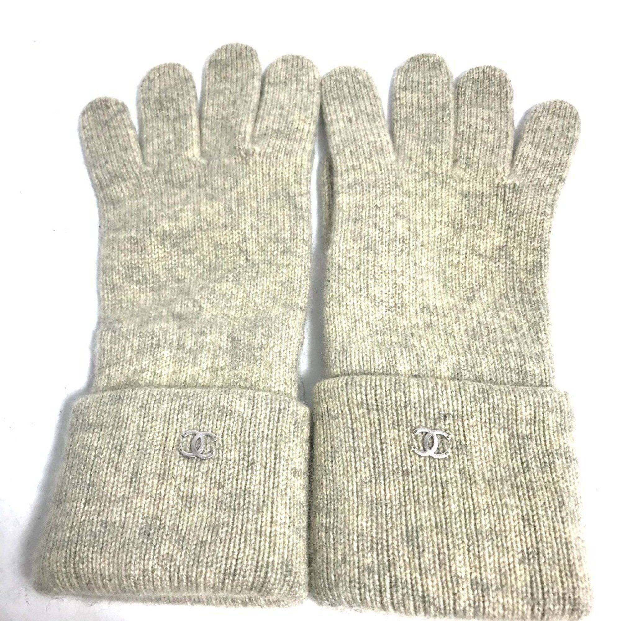CHANEL CC Coco Mark Gloves, Cashmere, Women's, Beige