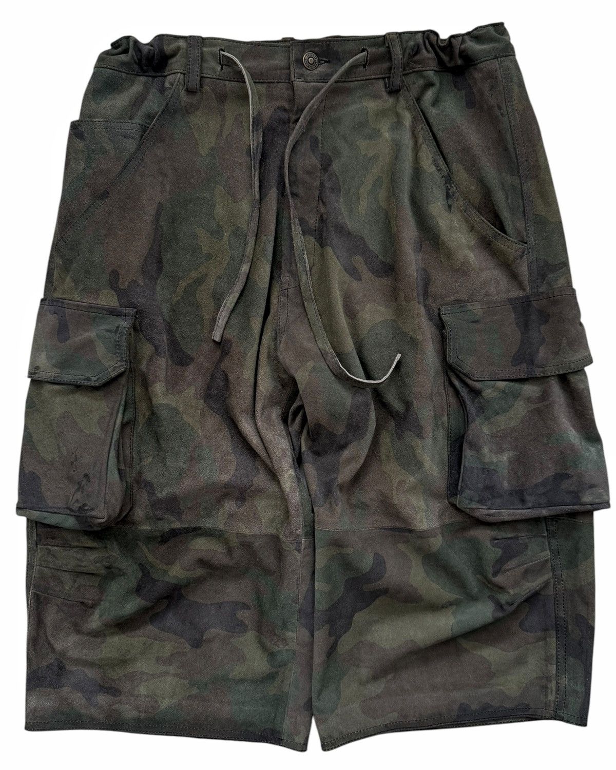 424 RARE 1/1 Distressed Leather Camo Cargo Shorts Size US 36 / EU 52 - 1 Thumbnail