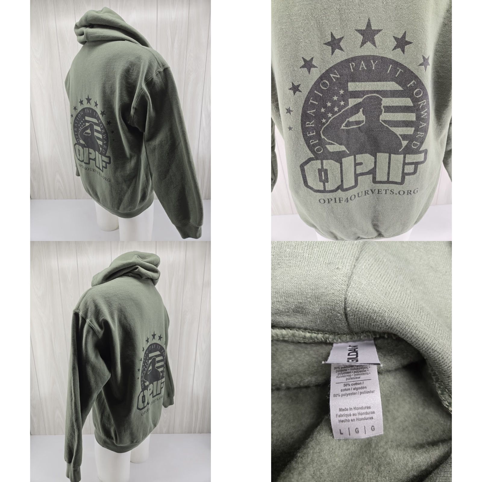 Gildan VINTAGE OPIF HOODIE OD GREEN Size LARGE Mens Hoodie Army Hooded Pullover Gildan Size US L / EU 52-54 / 3 - 8 Thumbnail