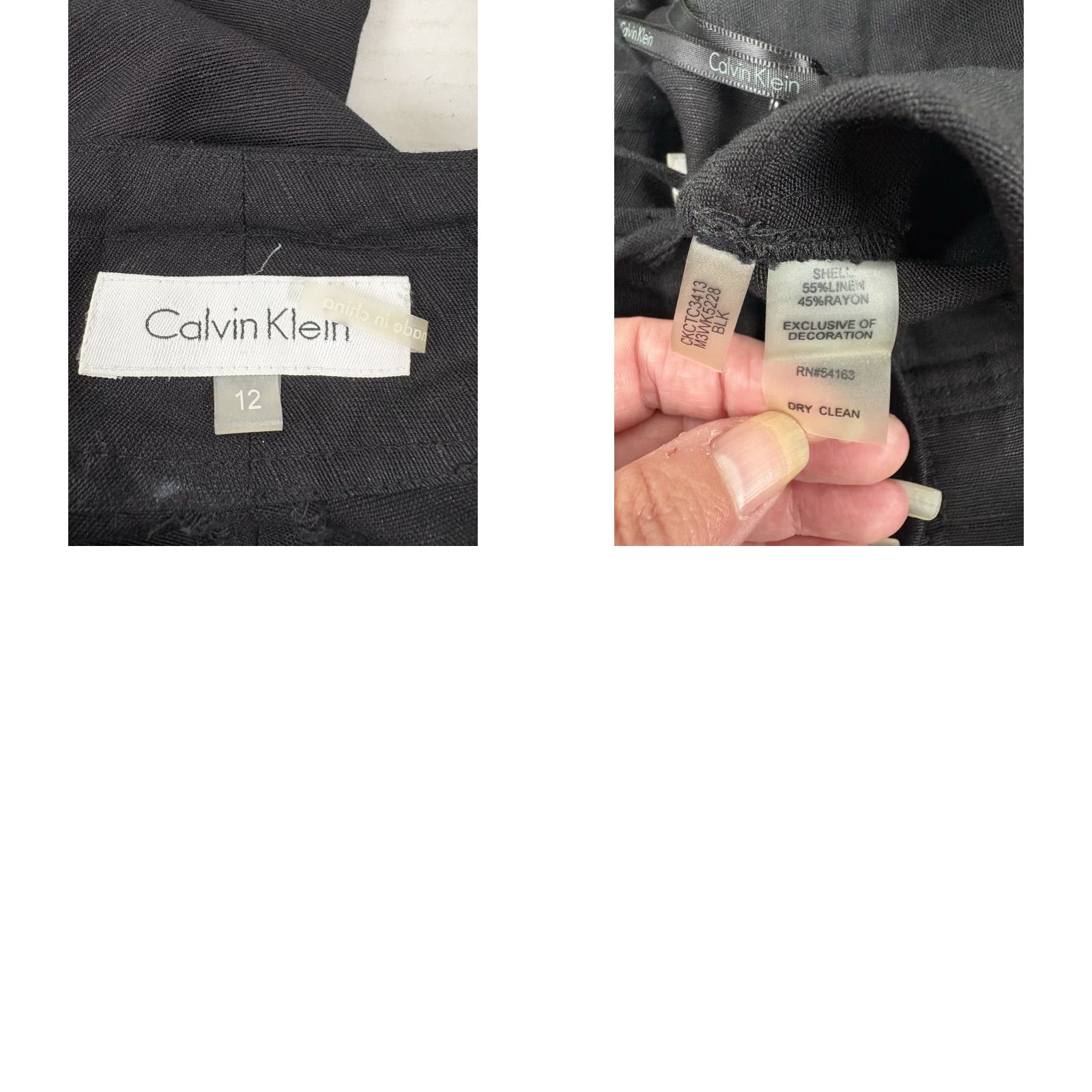 Calvin Klein VINTAGE Calvin Klein Dress Pants Women Wide Leg Linen Blend 12 Black офисный, бизнес, casual Size 34" / US 12 / IT 48 - 8 Thumbnail