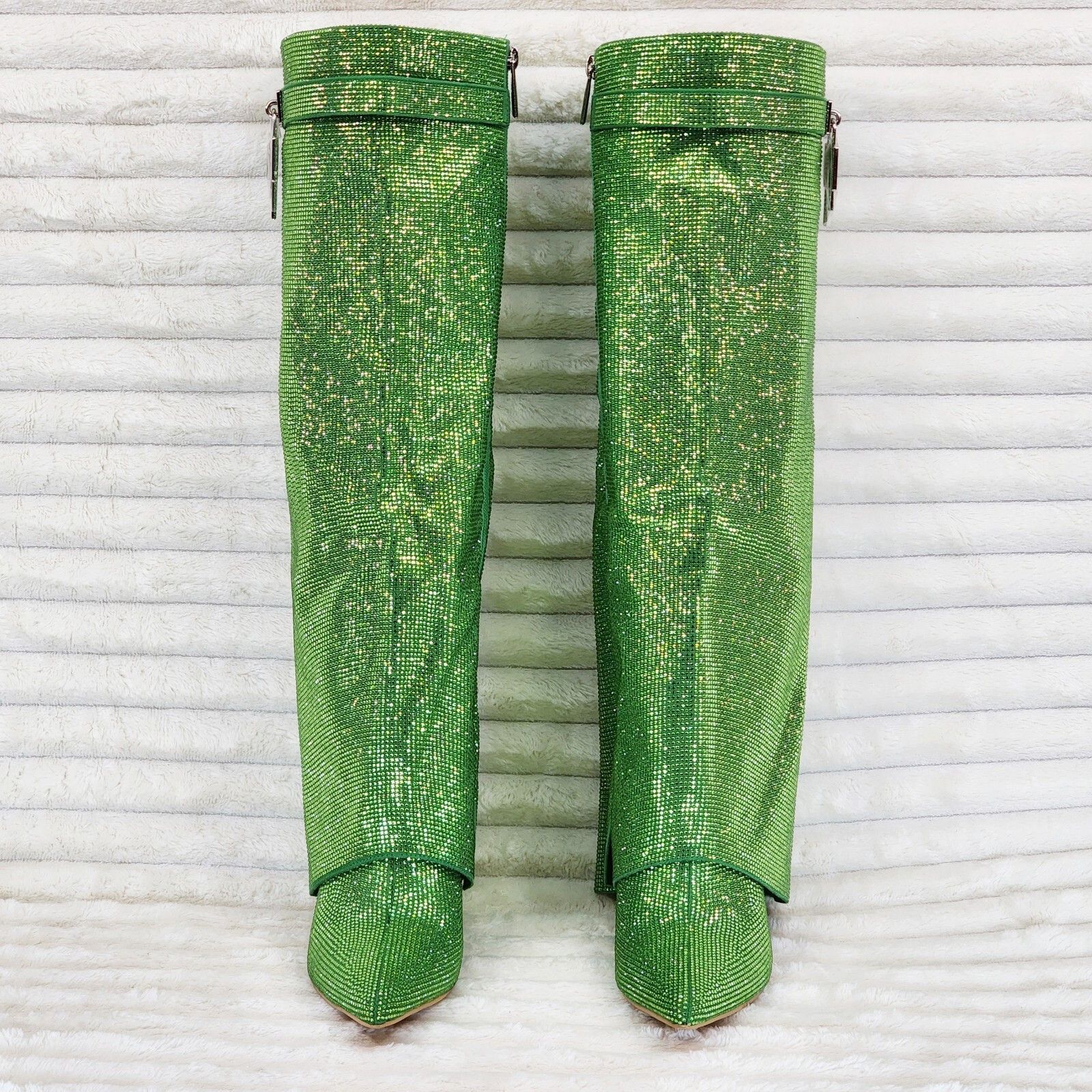 Other Super Sparkle Sharky Skirted Fold Over Wedge Heel Knee Boots Size US 8.5 / IT 38.5 - 7 Thumbnail