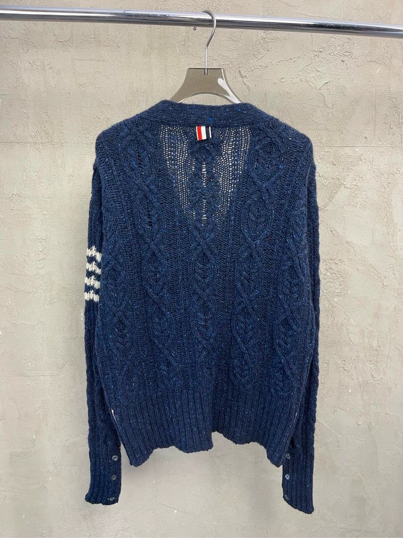 Thom Browne Thom browne Dark blue four-striped wool horsehair knitted c Size US XL / EU 56 / 4 - 2 Thumbnail