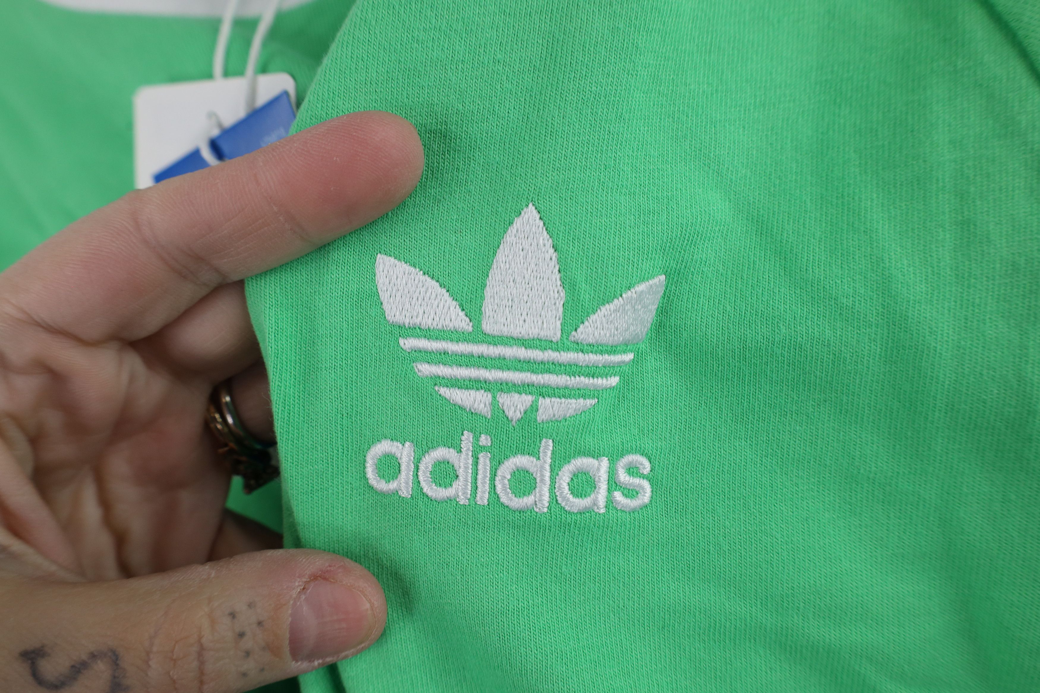 Adidas × Vintage New Adidas Trefoil Striped Short Sleeve Ringer T-Shirt Lime Size US L / EU 52-54 / 3 - 4 Thumbnail