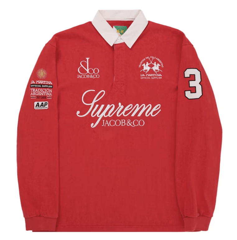 Supreme Supreme men's split box logo red/white/green rugby polo