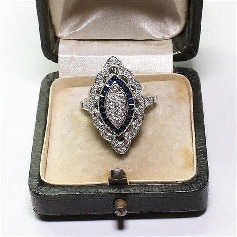 Designer Vintage 2.35CT White & Blue Sapphire Art Deco Ring - Size 7 Size ONE SIZE - 10 Thumbnail