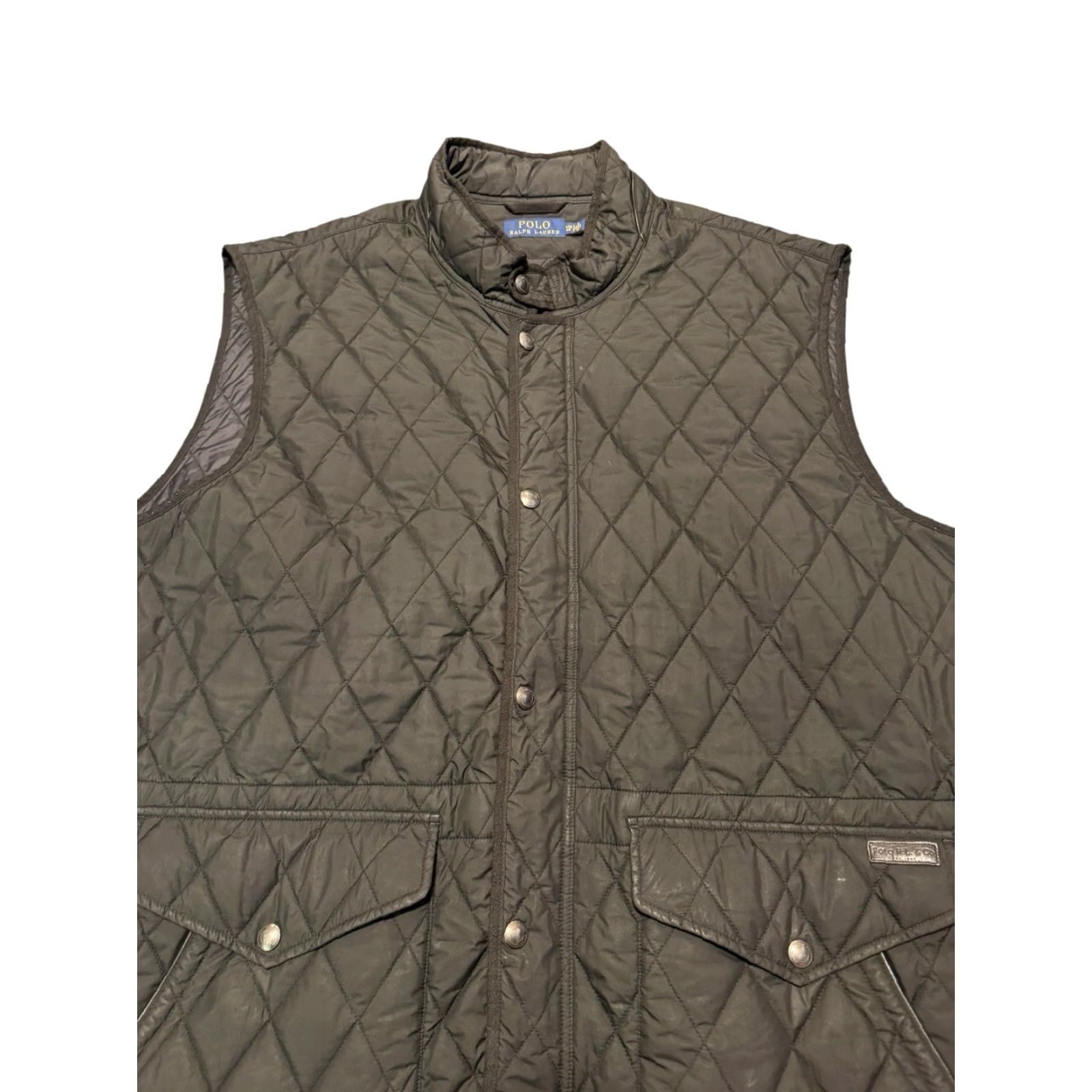 Polo Ralph Lauren VINTAGE Polo Ralph Lauren Quilted Combat Vest Black Leather Trim Mens 4XB Big & Tall Jacket Windbreaker Size US XXL / EU 58 / 5 - 5 Thumbnail