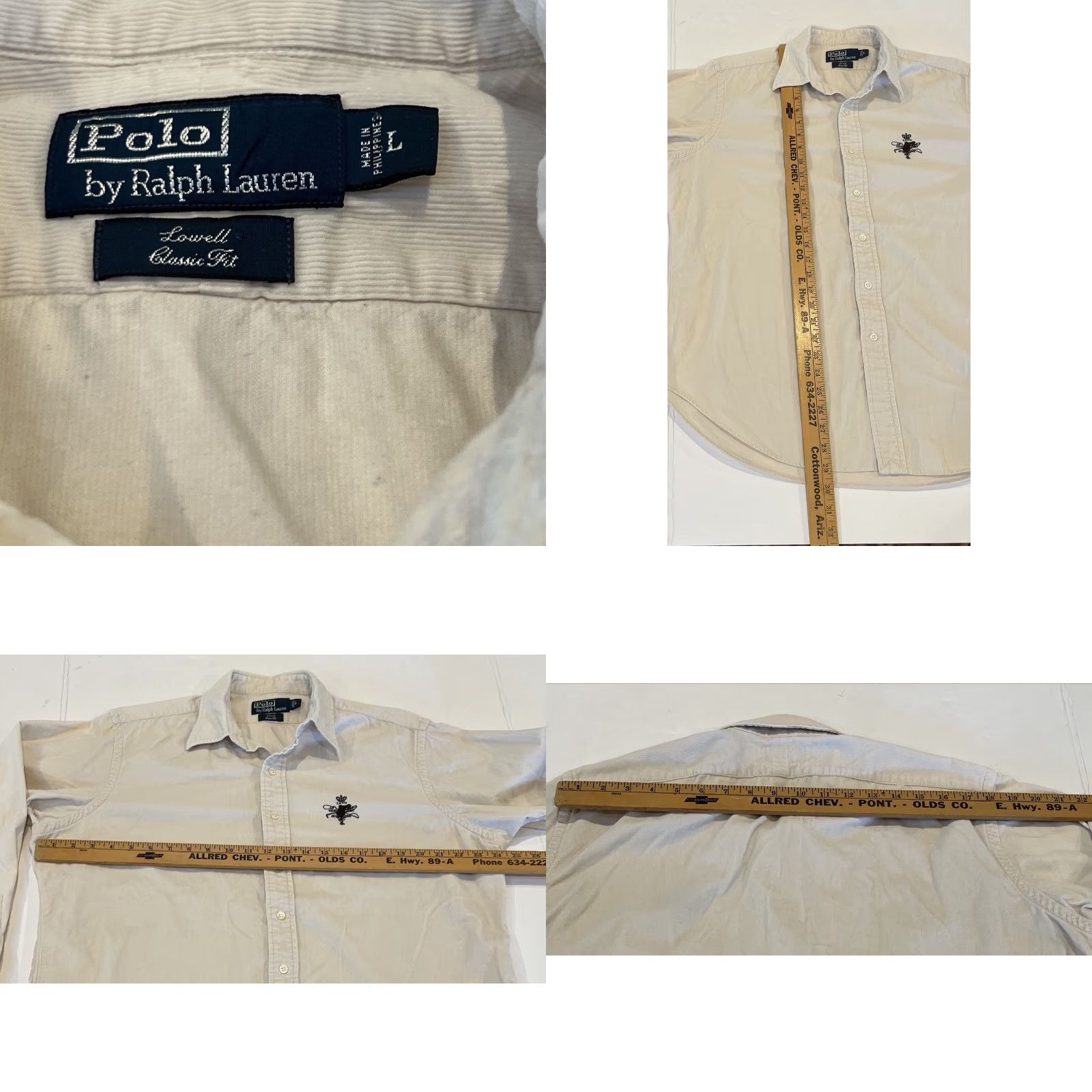 Polo Ralph Lauren VINTAGE Polo Ralph Lauren Shirt Men’s L Ivory Corduroy Equestrian Lowell Classic Fit Size US L / EU 52-54 / 3 - 8 Thumbnail