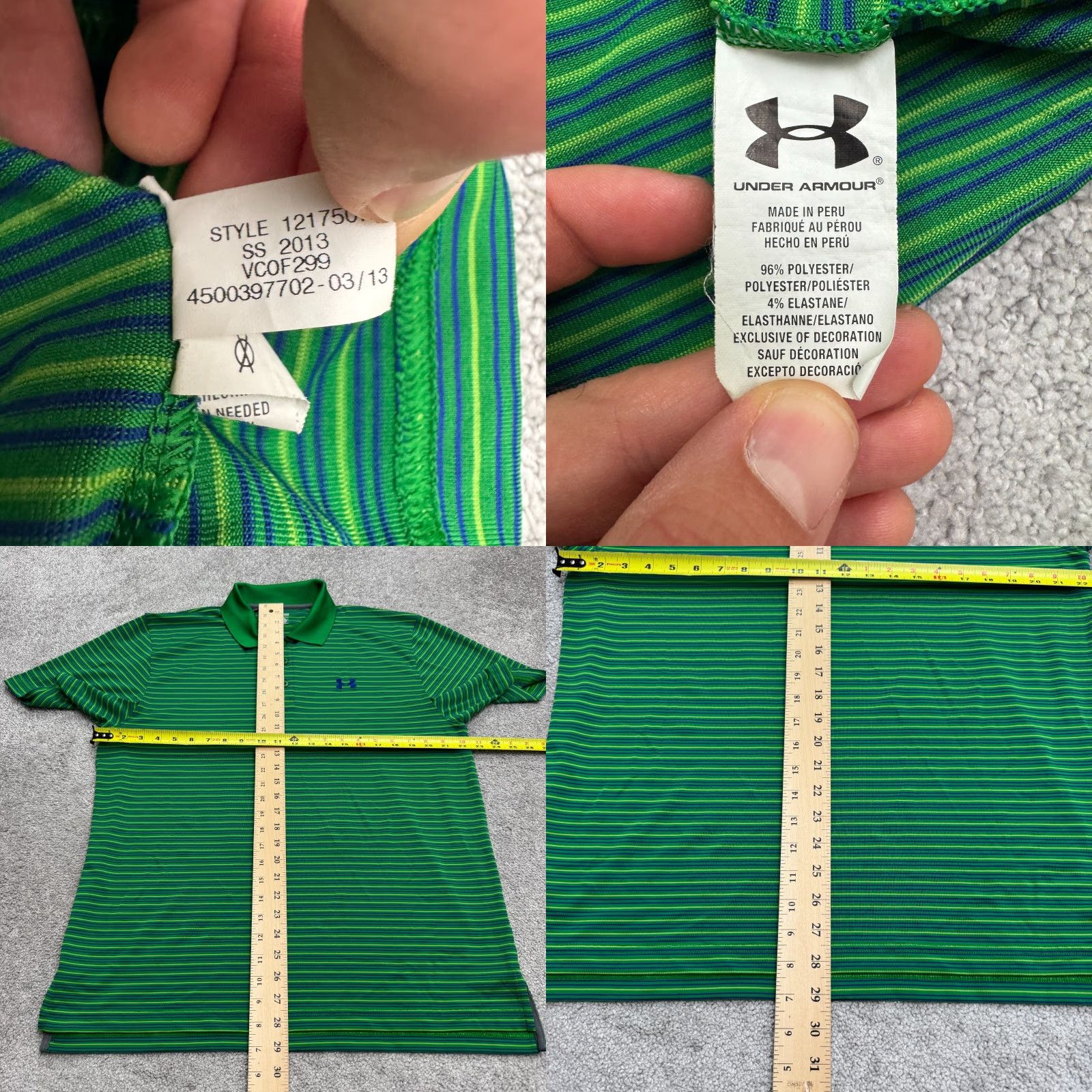 Under Armour Under Armour Polo Shirt Mens L Green Striped HeatGear Relaxed Fit Casual Golf Tennis Walking Short Sleeve 90s Classic Outdoor Mens Size US L / EU 52-54 / 3 - 8 Thumbnail