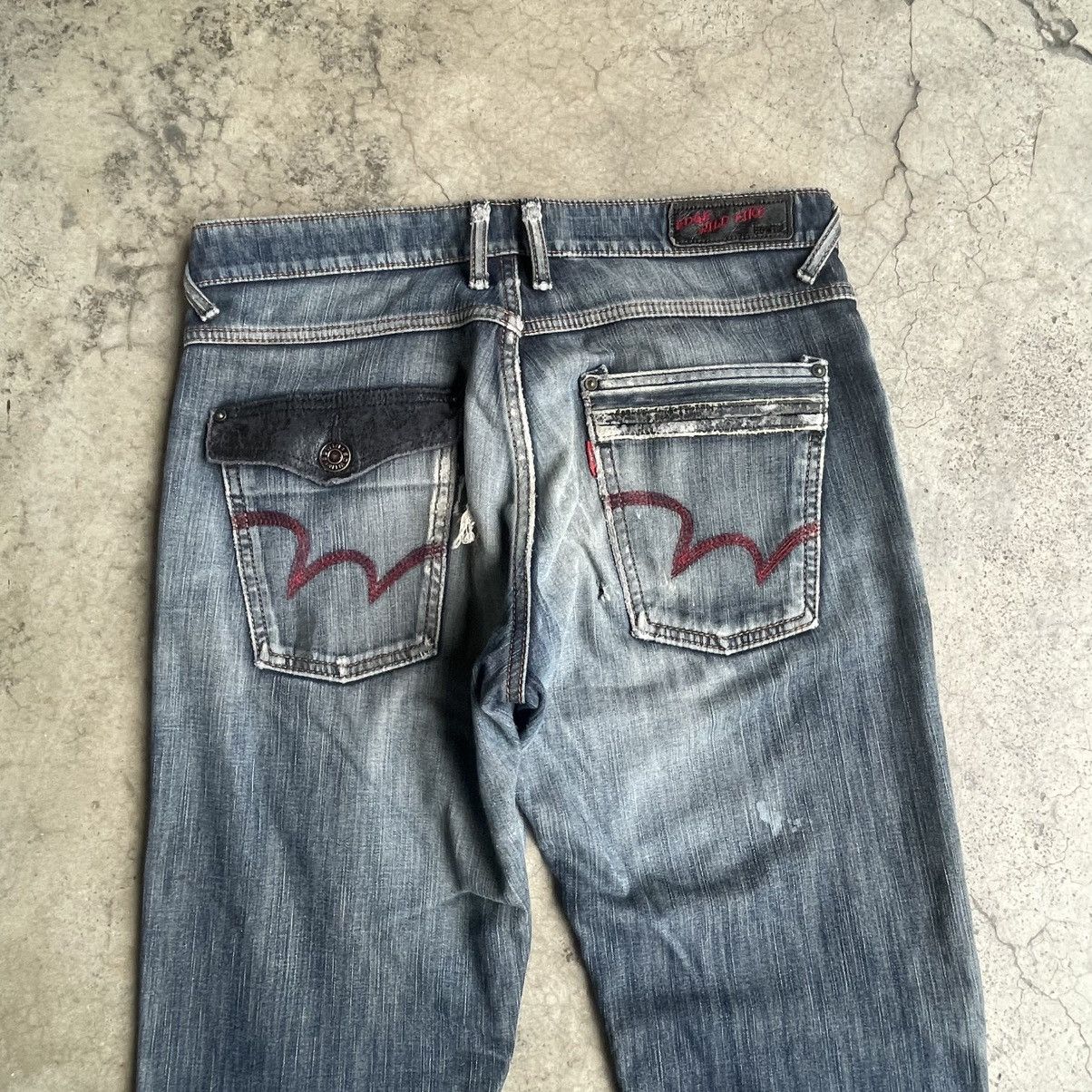 Edwin 🔥Vintage Edwin Edge Of Blue Stoned Washed Distress Jeans Size US 34 / EU 50 - 5 Thumbnail