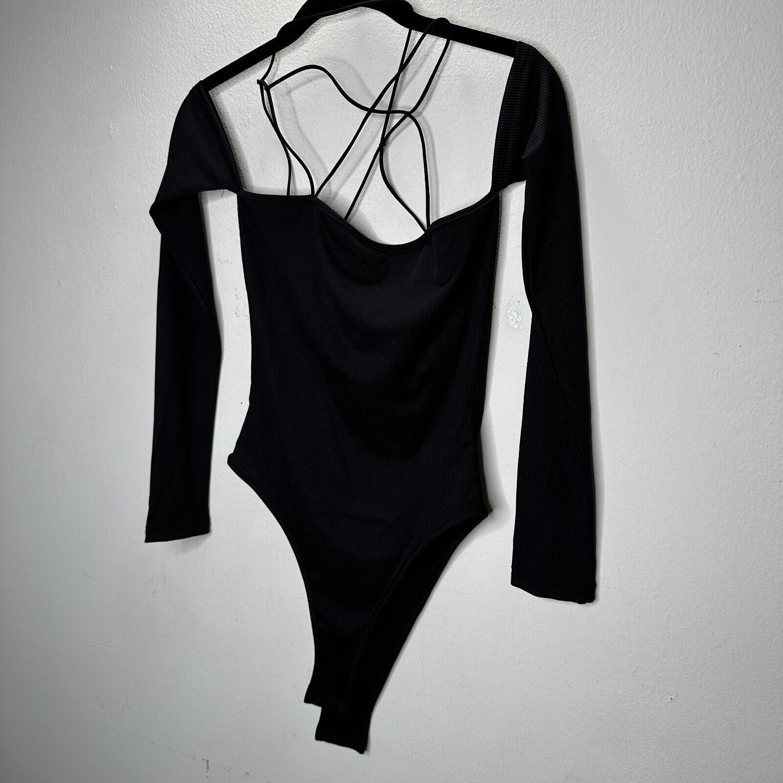 Other Black Bandeau Style Attached Arm Sleeve Cross Back Bodysuit Size M / US 6-8 / IT 42-44 - 3 Thumbnail