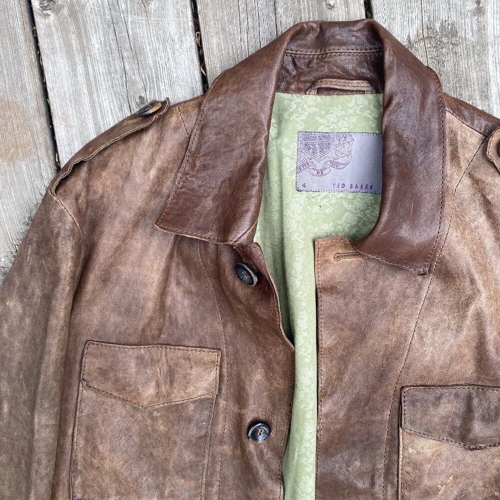 Ted Baker Vintage Ted Baker London Leather M-65 Field Jacket Brown Si Size US XL / EU 56 / 4 - 1 Thumbnail