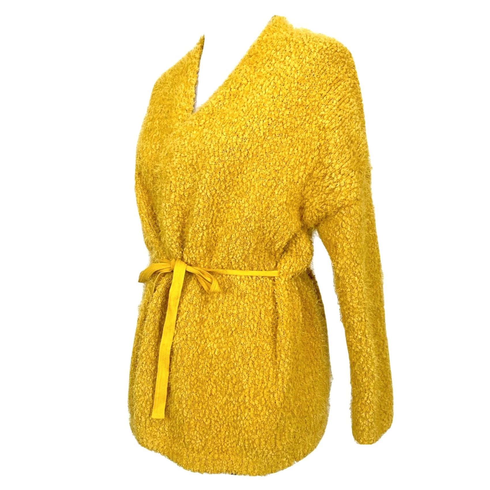 Vintage CURRENT AIR Cardigan Sweater Belted Knitted Textured Yellow Boho L Womens Size L / US 10 / IT 46 - 2 Thumbnail