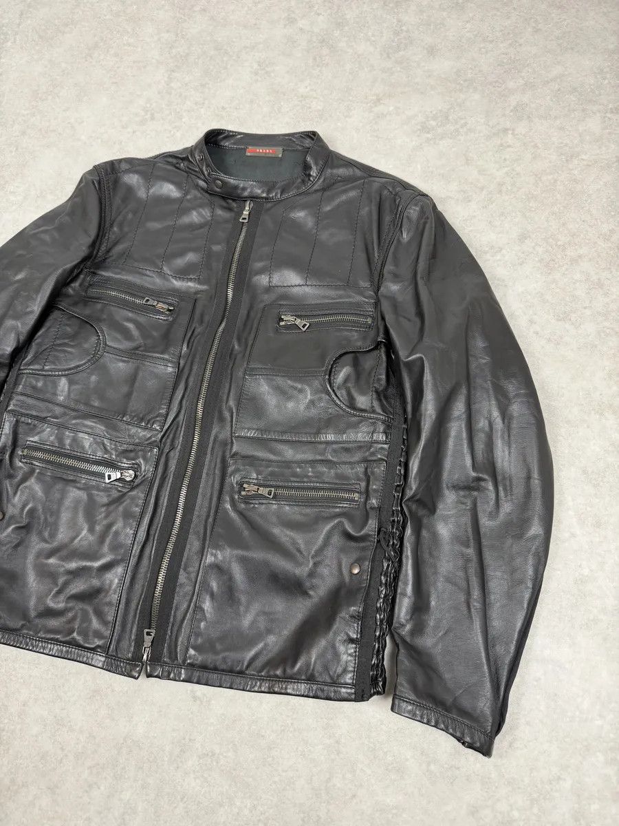 Prada 2000s Prada Black Biker Leather Laced Jacket Size US L / EU 52-54 / 3 - 5 Thumbnail