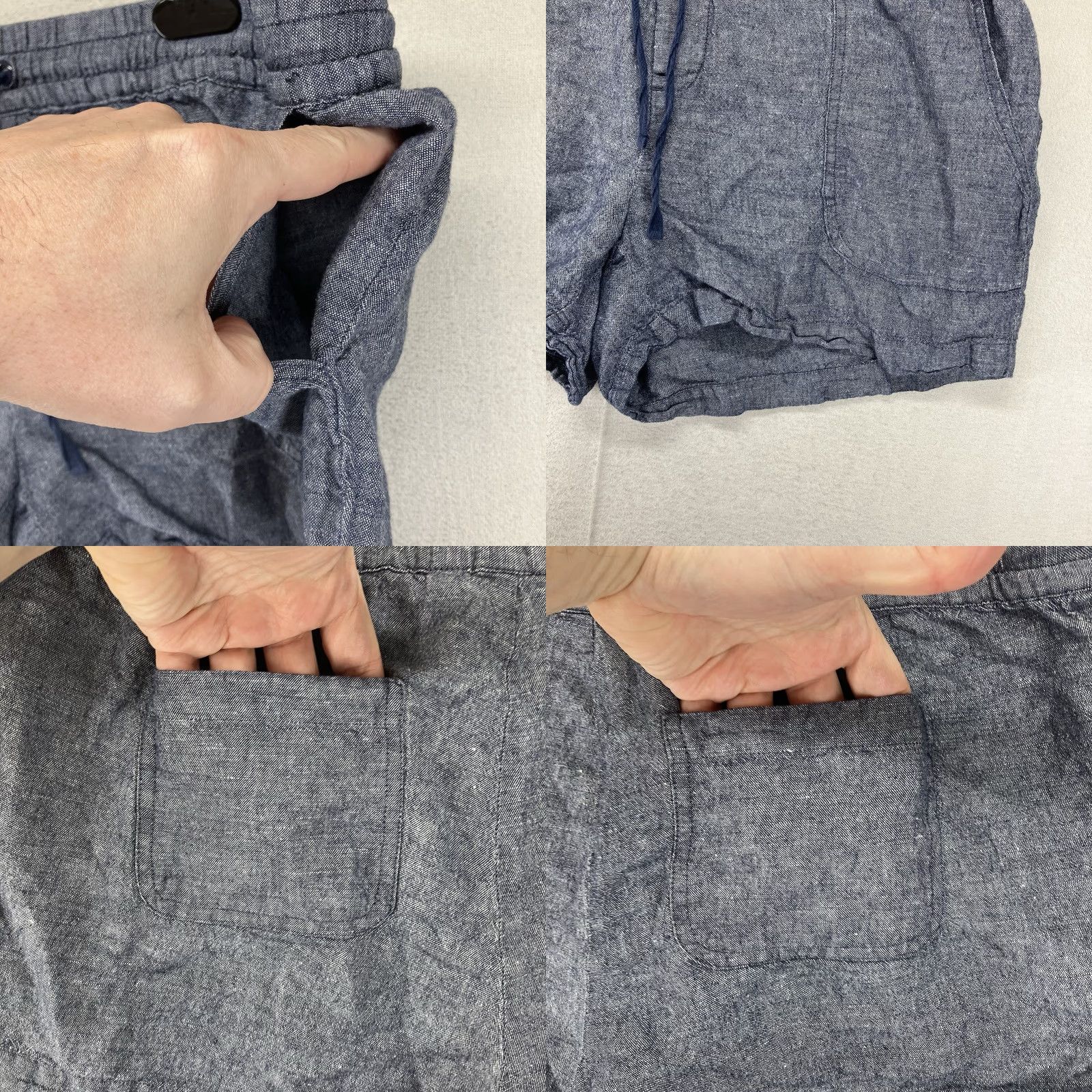 Vintage Soho NY&Co Women's Linen Cotton Blend Chino Shorts Medium Light Indigo Drawstring Casual Beach 3" Inseam Relaxed Fit Size 32" / US 10 / IT 46 - 8 Thumbnail