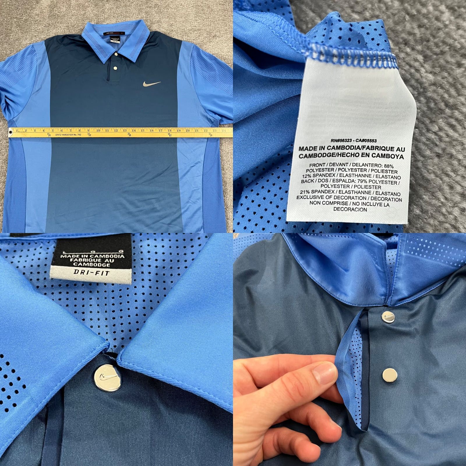 Nike Nike Tiger Woods Shirt Polo Blue Snap Collar Short Sleeve Dri-Fit Golf L Mens Size US L / EU 52-54 / 3 - 8 Thumbnail