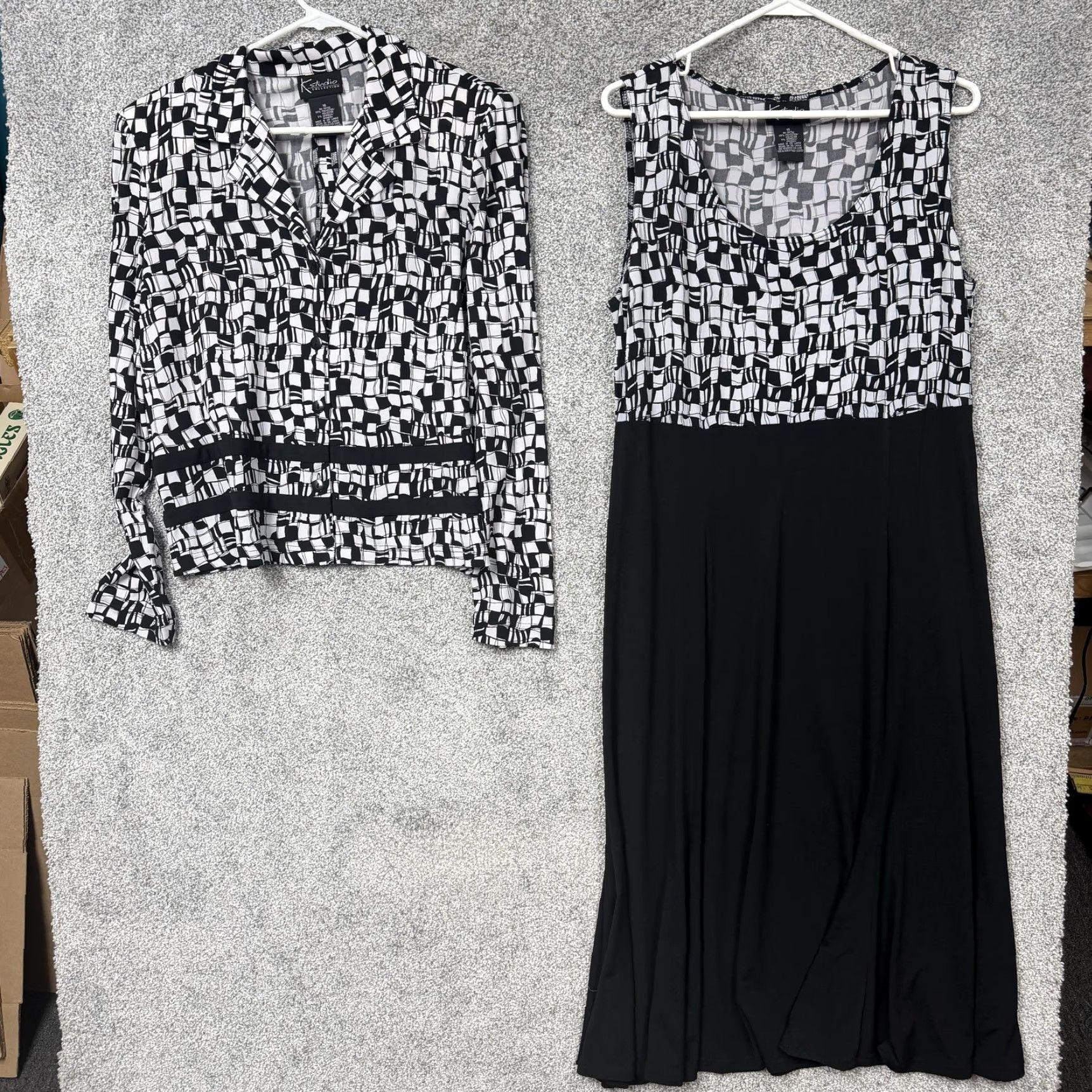 Vintage VINTAGE K Studio Collection Dress Jacket Set 2 Piece Women Size 16 Black White Geometric 90s Formal Wedding Party Size XXL / US 16-18 / IT 52-54 - 2 Thumbnail