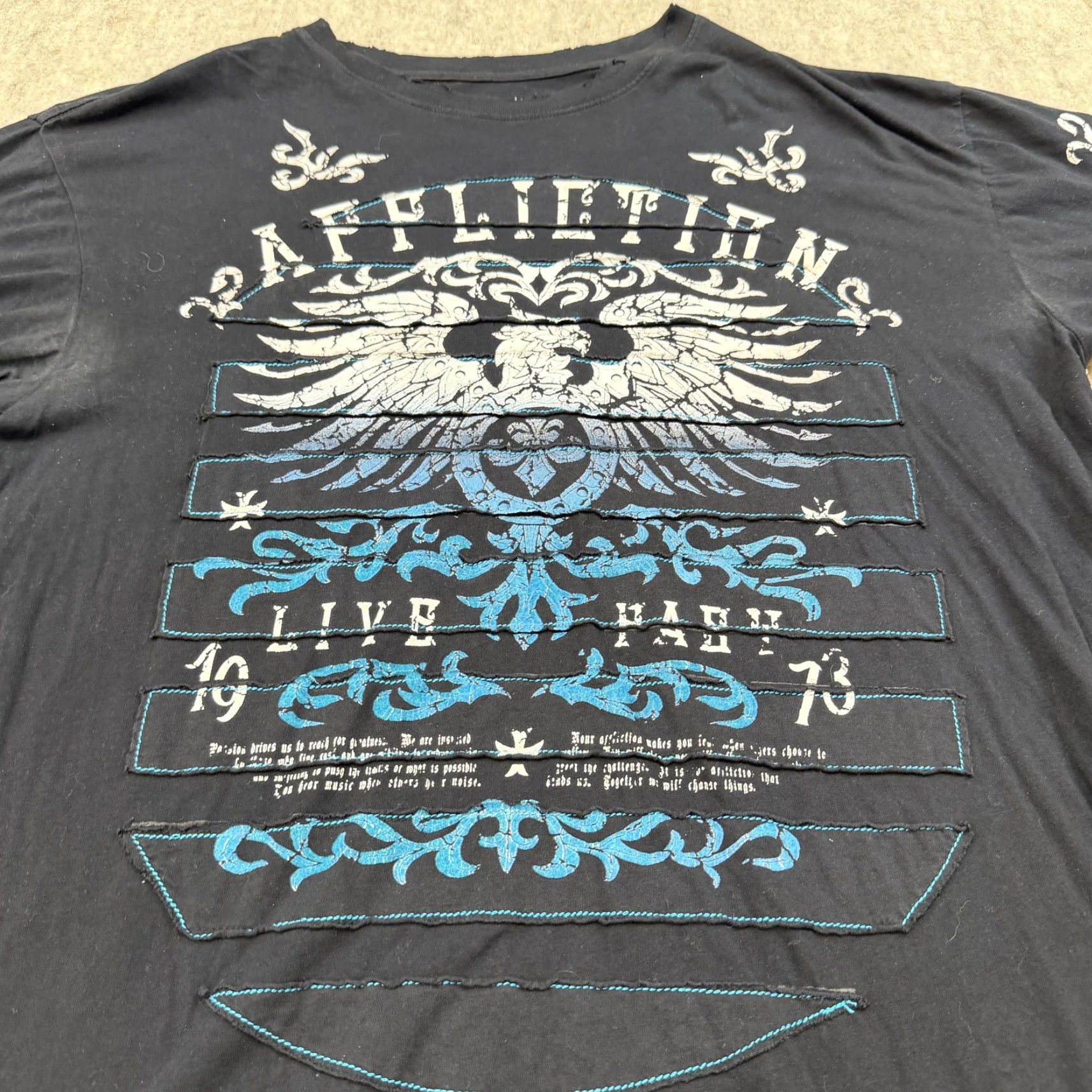 Affliction Affliction Shirt 2XL Black Graphic Print Skull Wings Live Fast 1973 Mens USA Size US XXL / EU 58 / 5 - 2 Thumbnail