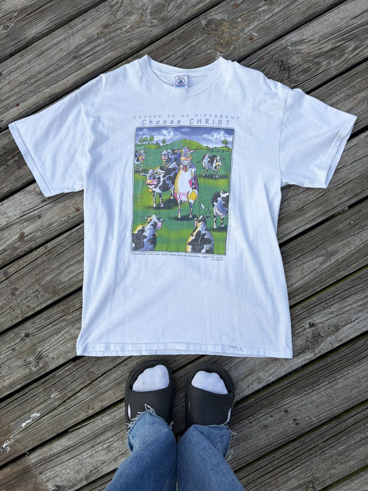 Delta 1996 Choose to be different, Choose Christ Cow graphic t Size US L / EU 52-54 / 3 - 1 Thumbnail