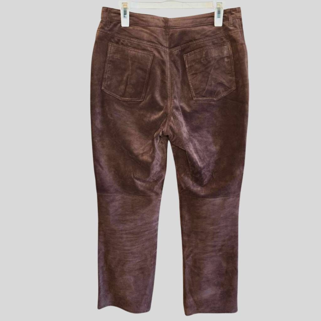 Chicos CHICO'S Brown Leather Pants Size 15 Straight Leg Mid Rise Ge Size 36" / US 14 / IT 50 - 2 Thumbnail