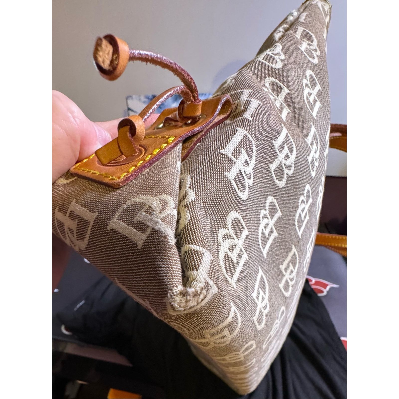 Dooney & Bourke Dooney & Bourke Dark Grey Logo w/ Leather Trim & Tassels EUC Size ONE SIZE - 5 Thumbnail