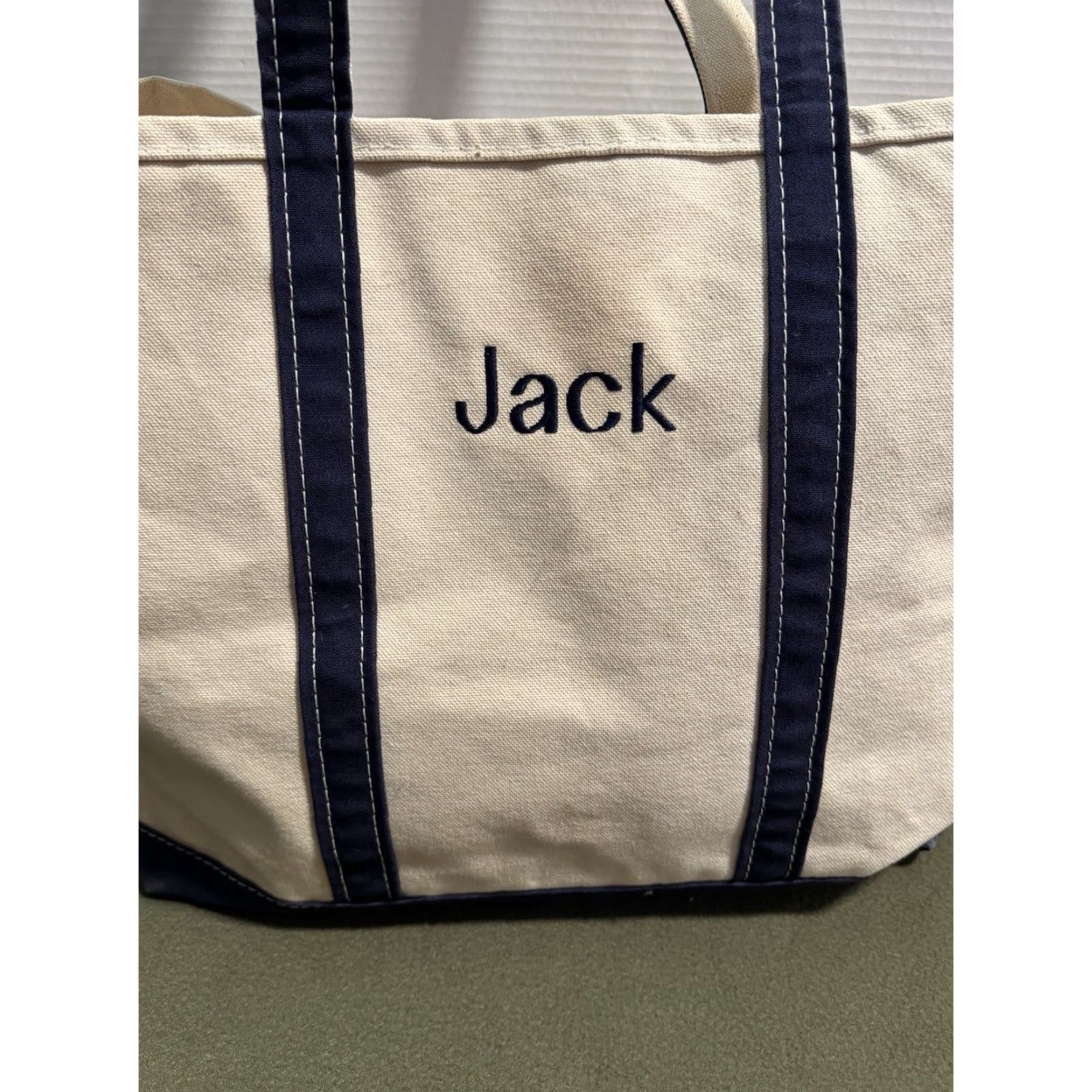 Vintage VINTAGE L.L. BEAN Boat and Tote Large Navy Blue Made in USA Monogram Jack Tote Mens Unisex Adults 90s Canvas Navy Blue Size ONE SIZE - 2 Thumbnail