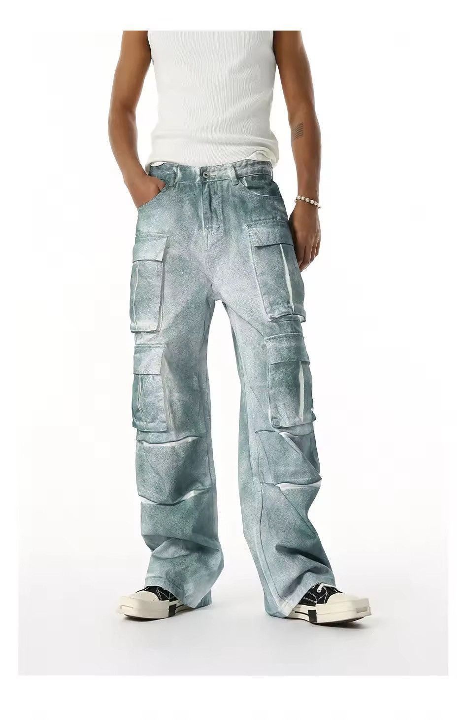 Jean Design Cargo Pockets Baggy Washed Y2k Jeans Size US 33 - 3 Thumbnail