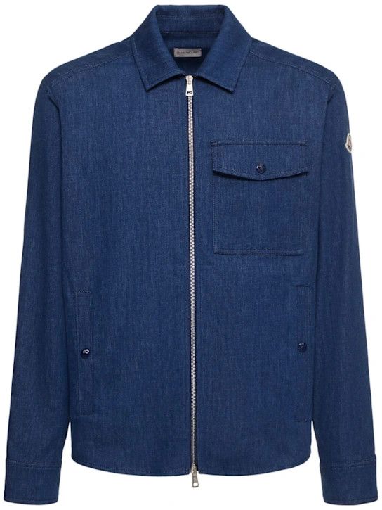 Moncler o1lsvrm0425 Cotton Blend Denim Zip-Up Shirt in Blue Size US XL / EU 56 / 4 - 1 Thumbnail
