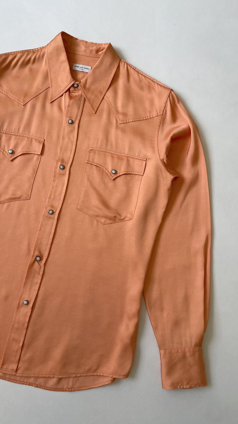 Dries Van Noten Salmon Peach Satin Western Shirt Size US M / EU 48-50 / 2 - 6 Thumbnail
